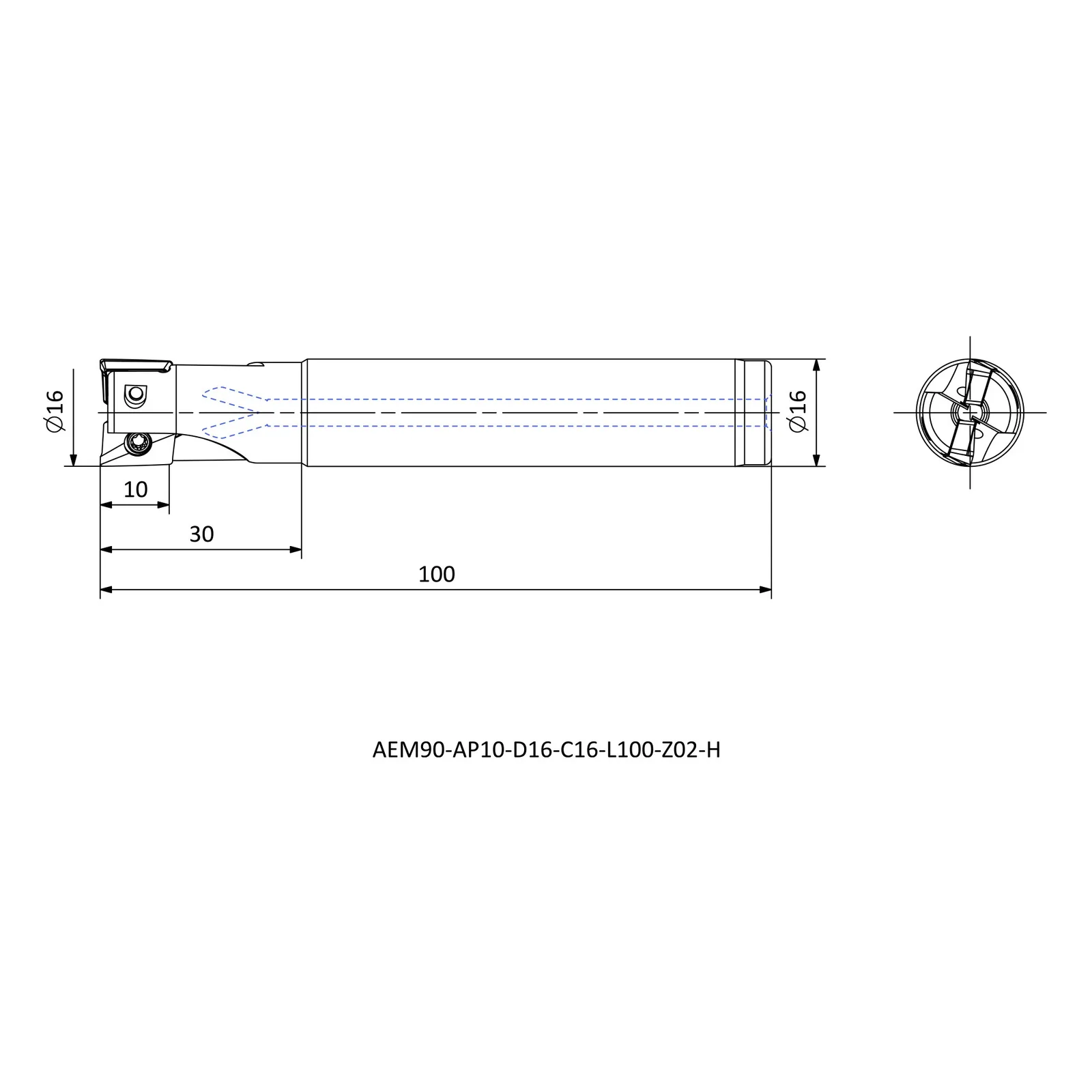 AEM90-AP10-D16-C16-L100-Z02-H &mdash; dimensioned drawing