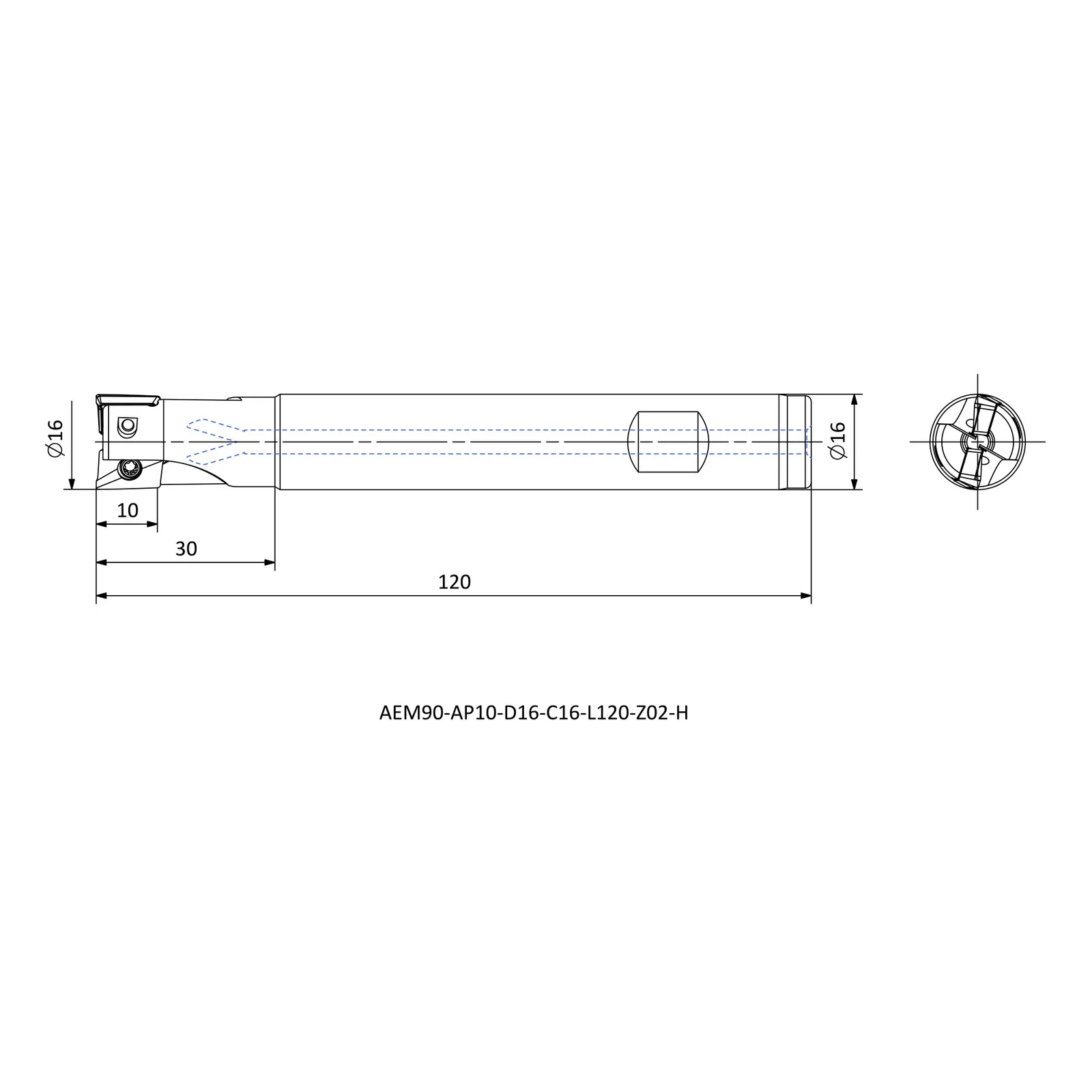AEM90-AP10-D16-C16-L120-Z02-H &mdash; dimensioned drawing