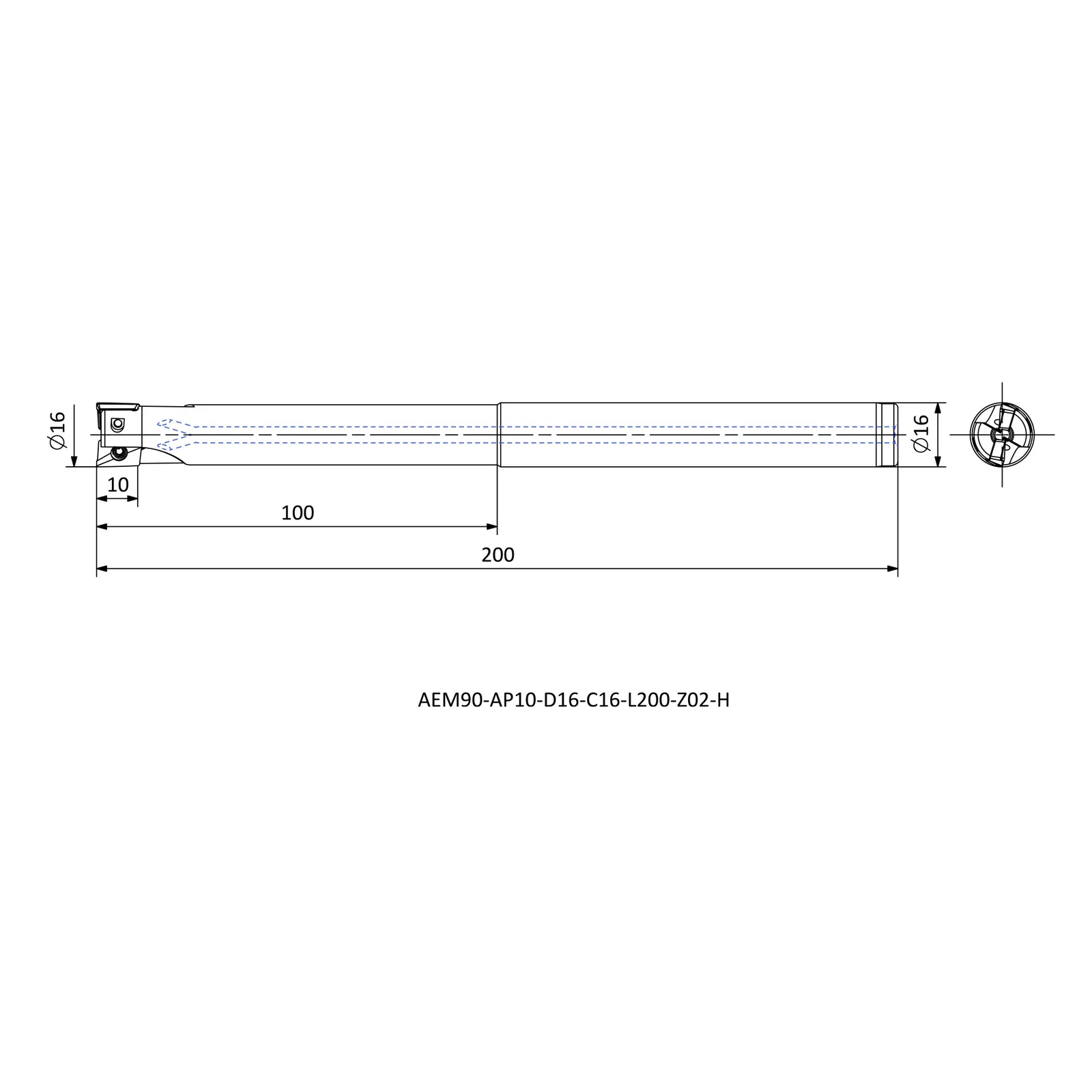 AEM90-AP10-D16-C16-L200-Z02-H &mdash; dimensioned drawing