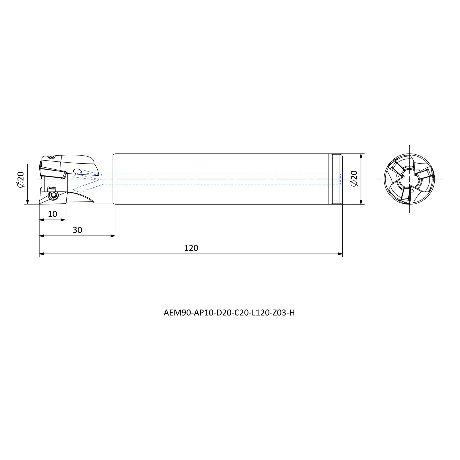 AEM90-AP10-D20-C20-L120-Z03-H &mdash; dimensioned drawing