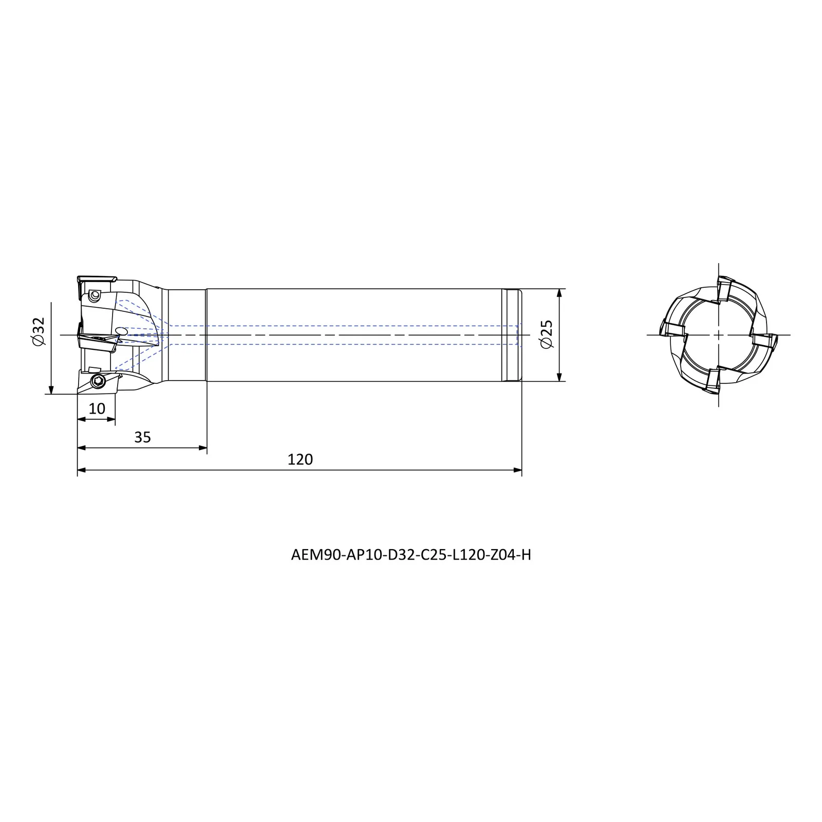 AEM90-AP10-D32-C25-L120-Z04-H &mdash; dimensioned drawing
