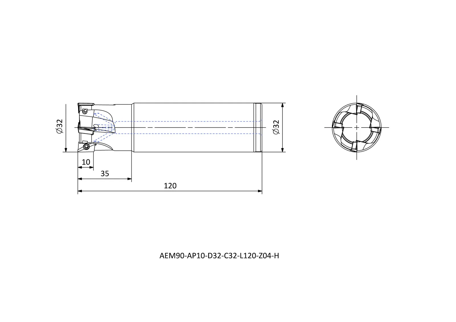 AEM90-AP10-D32-C32-L120-Z04-H &mdash; dimensioned drawing