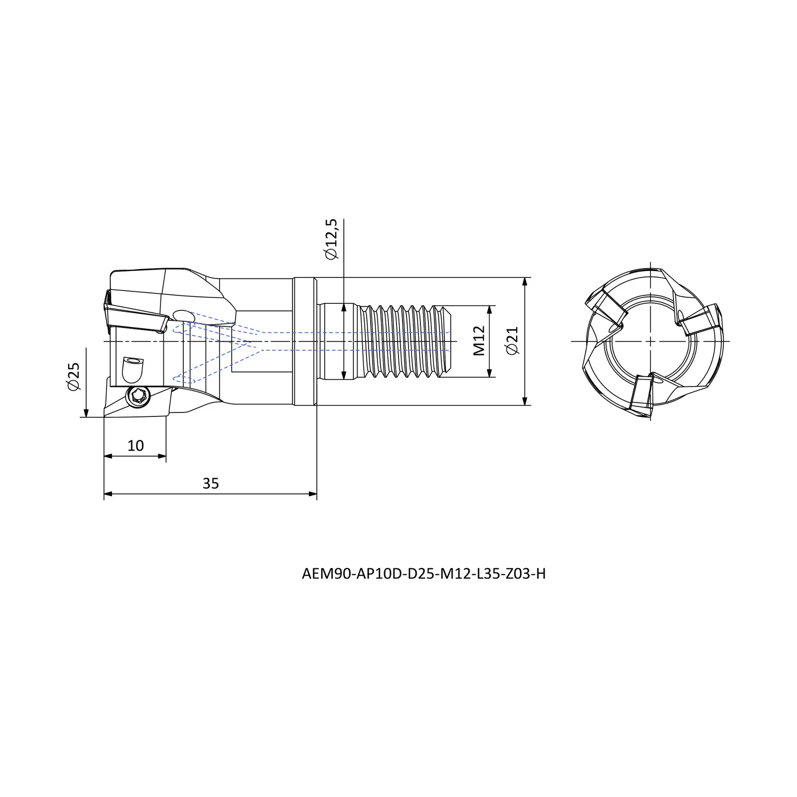 AEM90-AP10D-D25-M12-L35-Z03-H &mdash; dimensioned drawing