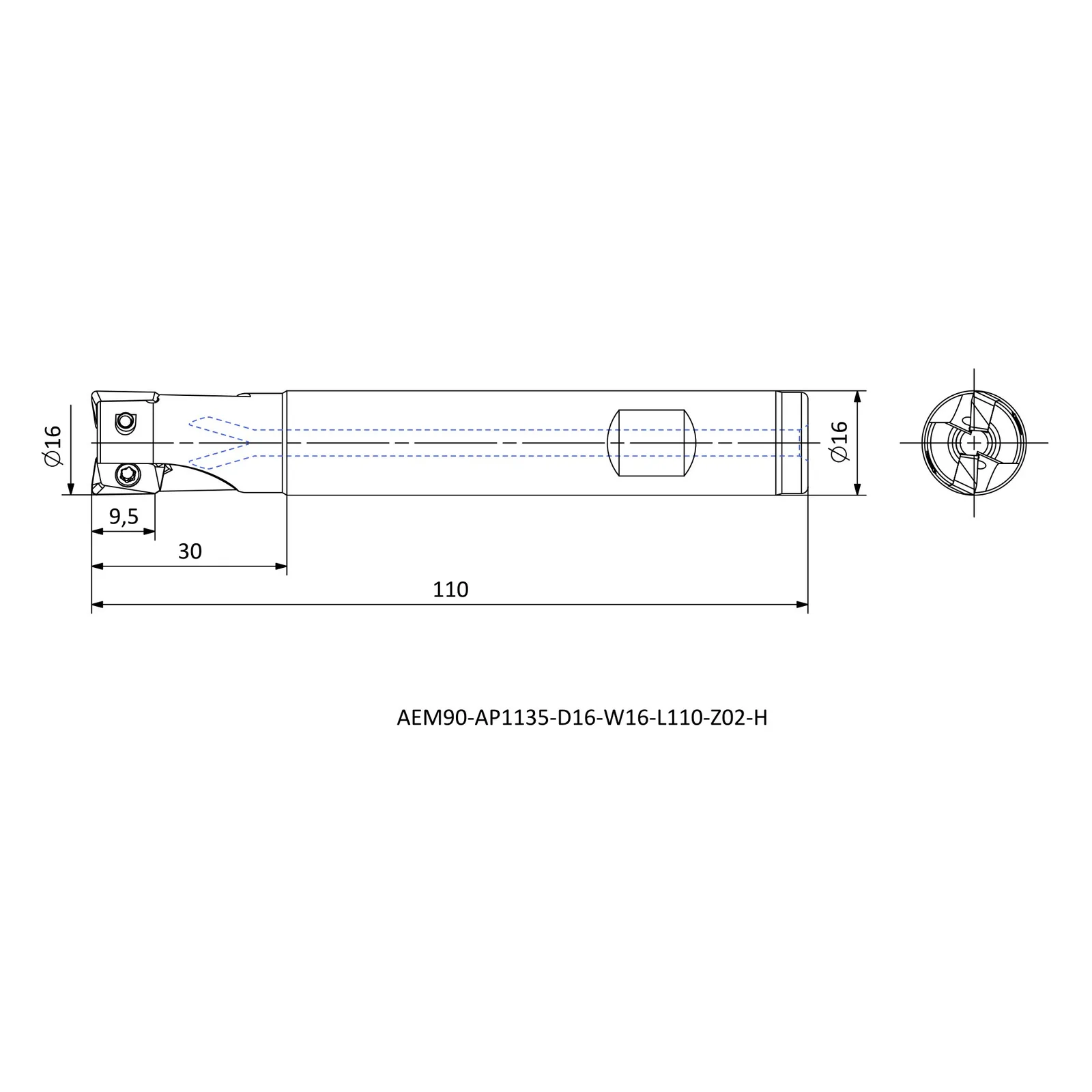 AEM90-AP1135-D16-W16-L110-Z02-H &mdash; dimensioned drawing