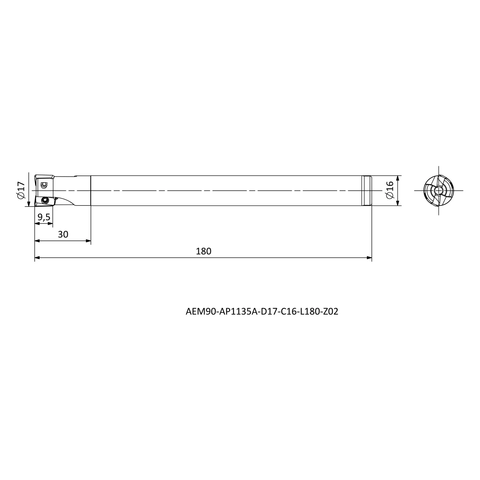 AEM90-AP1135A-D17-C16-L180-Z02 &mdash; dimensioned drawing