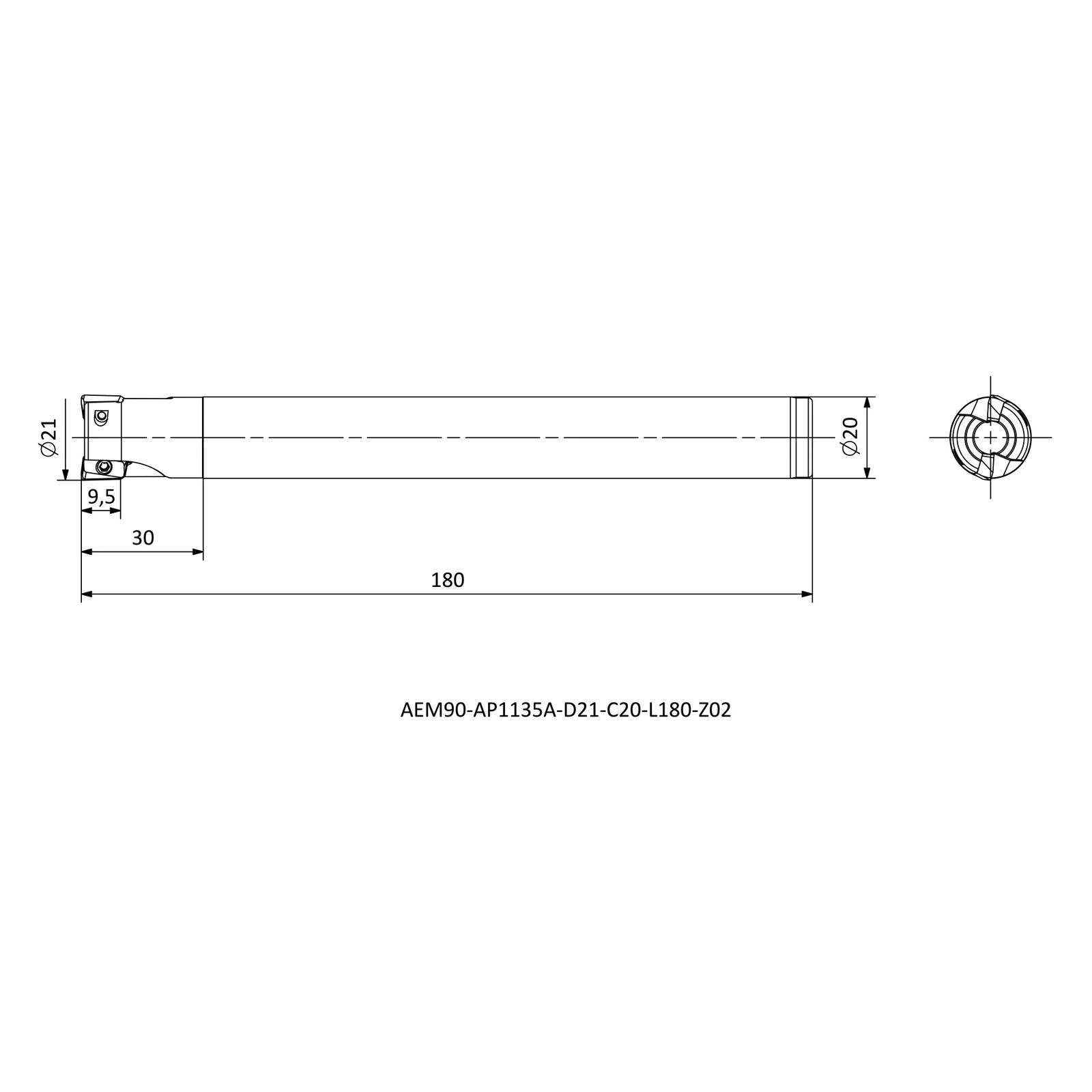 AEM90-AP1135A-D21-C20-L180-Z02 &mdash; dimensioned drawing
