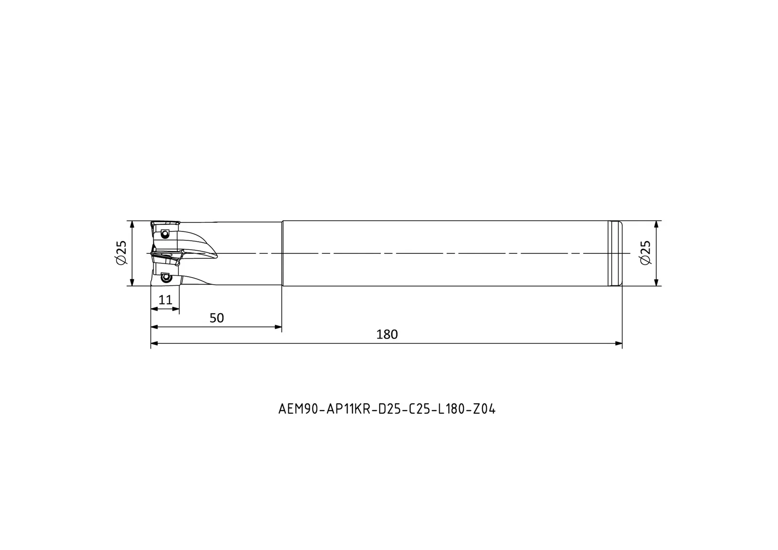 AEM90-AP11KR-D25-C25-L180-Z04 &mdash; dimensioned drawing