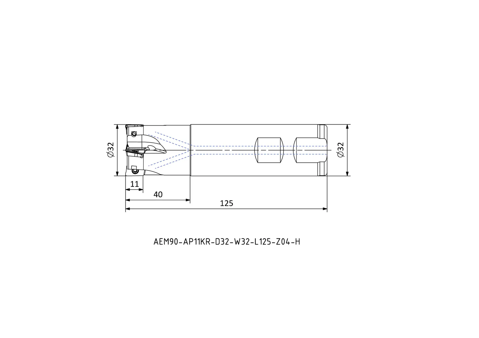 AEM90-AP11KR-D32-W32-L125-Z04-H &mdash; dimensioned drawing