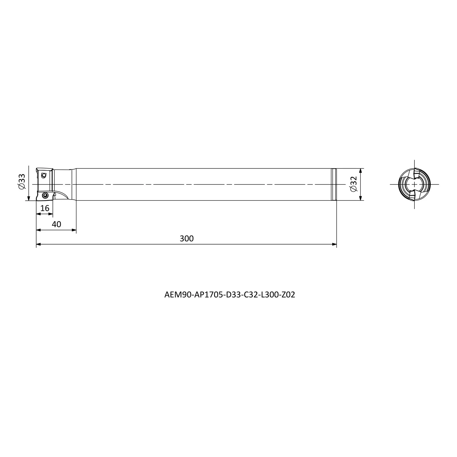 AEM90-AP1705-D33-C32-L300-Z02 &mdash; dimensioned drawing