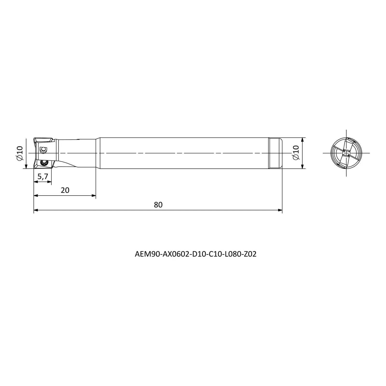 AEM90-AX0602-D10-C10-L080-Z02 &mdash; dimensioned drawing