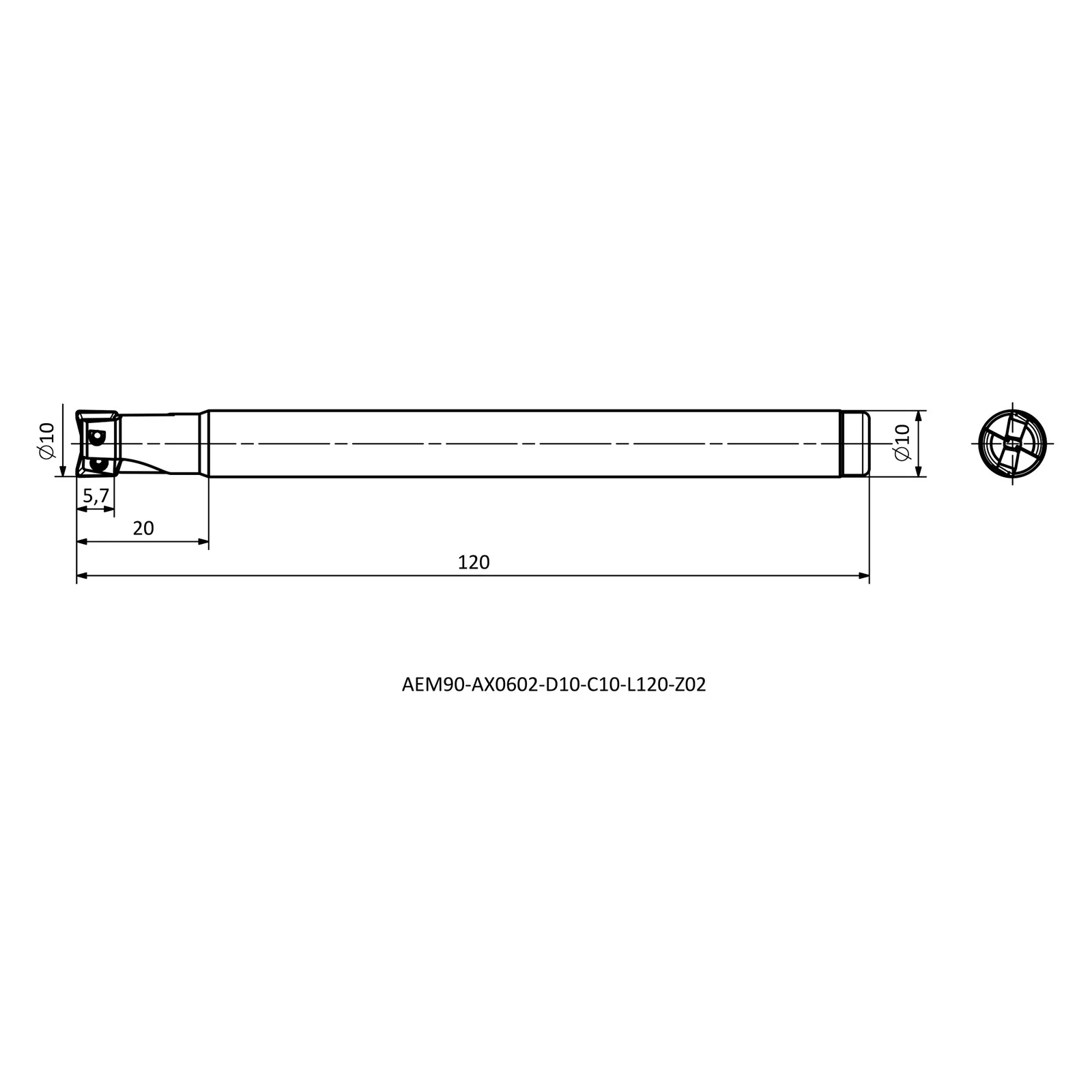 AEM90-AX0602-D10-C10-L120-Z02 &mdash; dimensioned drawing
