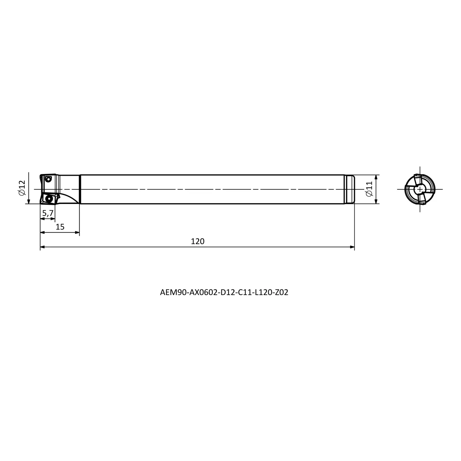AEM90-AX0602-D12-C11-L120-Z02 &mdash; dimensioned drawing