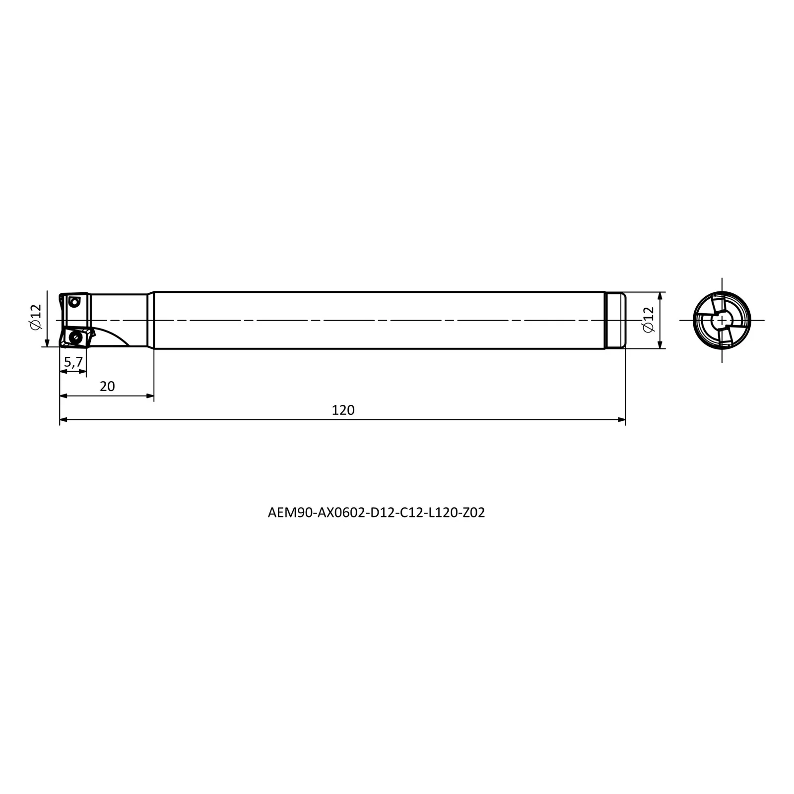 AEM90-AX0602-D12-C12-L120-Z02 &mdash; dimensioned drawing