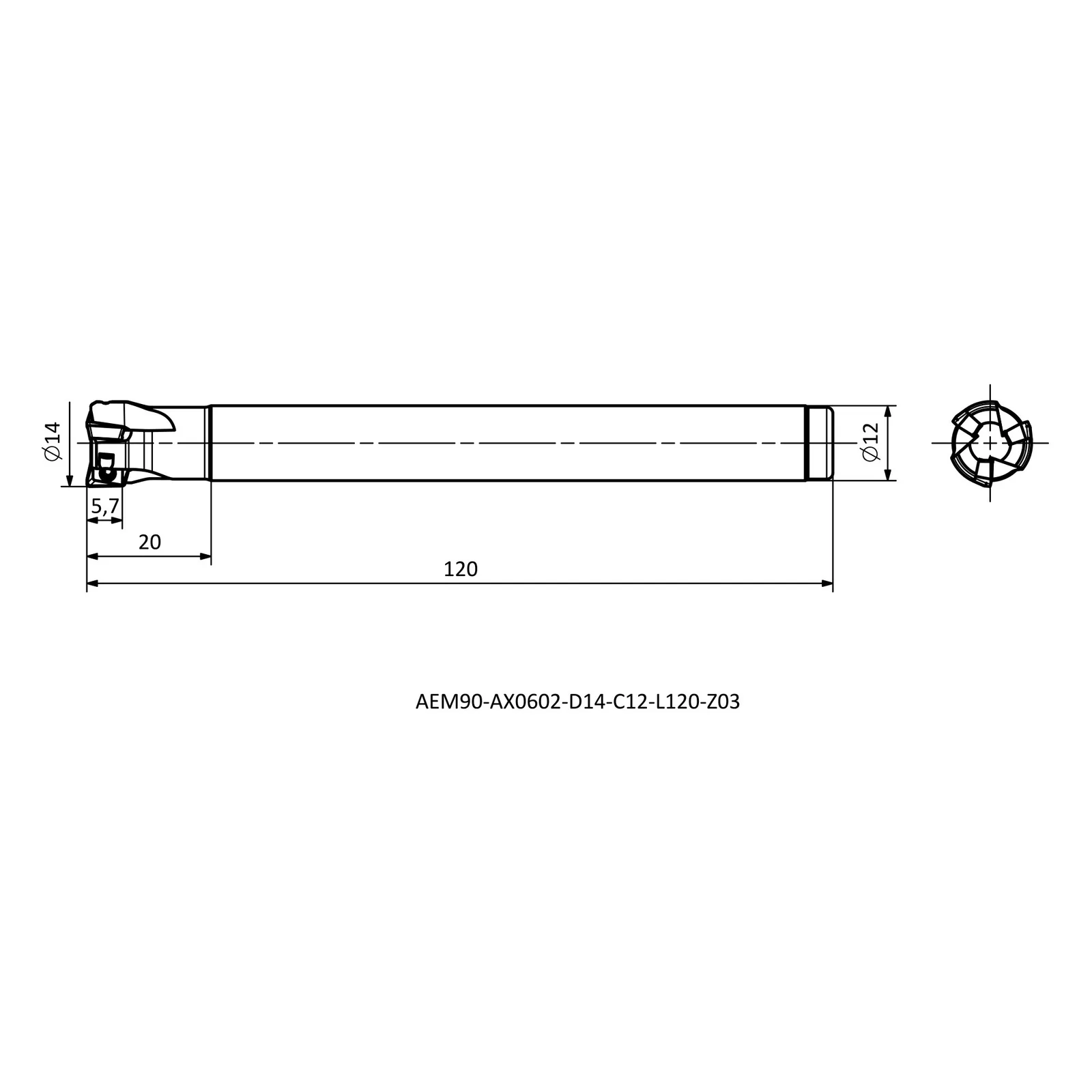 AEM90-AX0602-D14-C12-L120-Z03 &mdash; dimensioned drawing