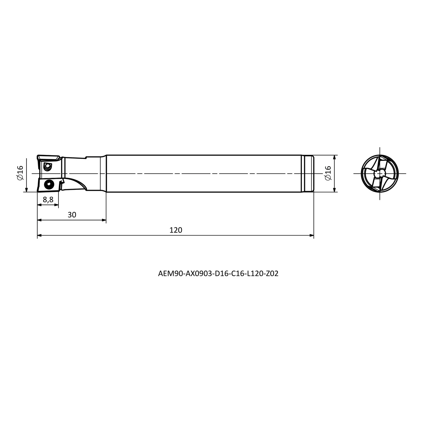 AEM90-AX0903-D16-C16-L120-Z02 &mdash; dimensioned drawing
