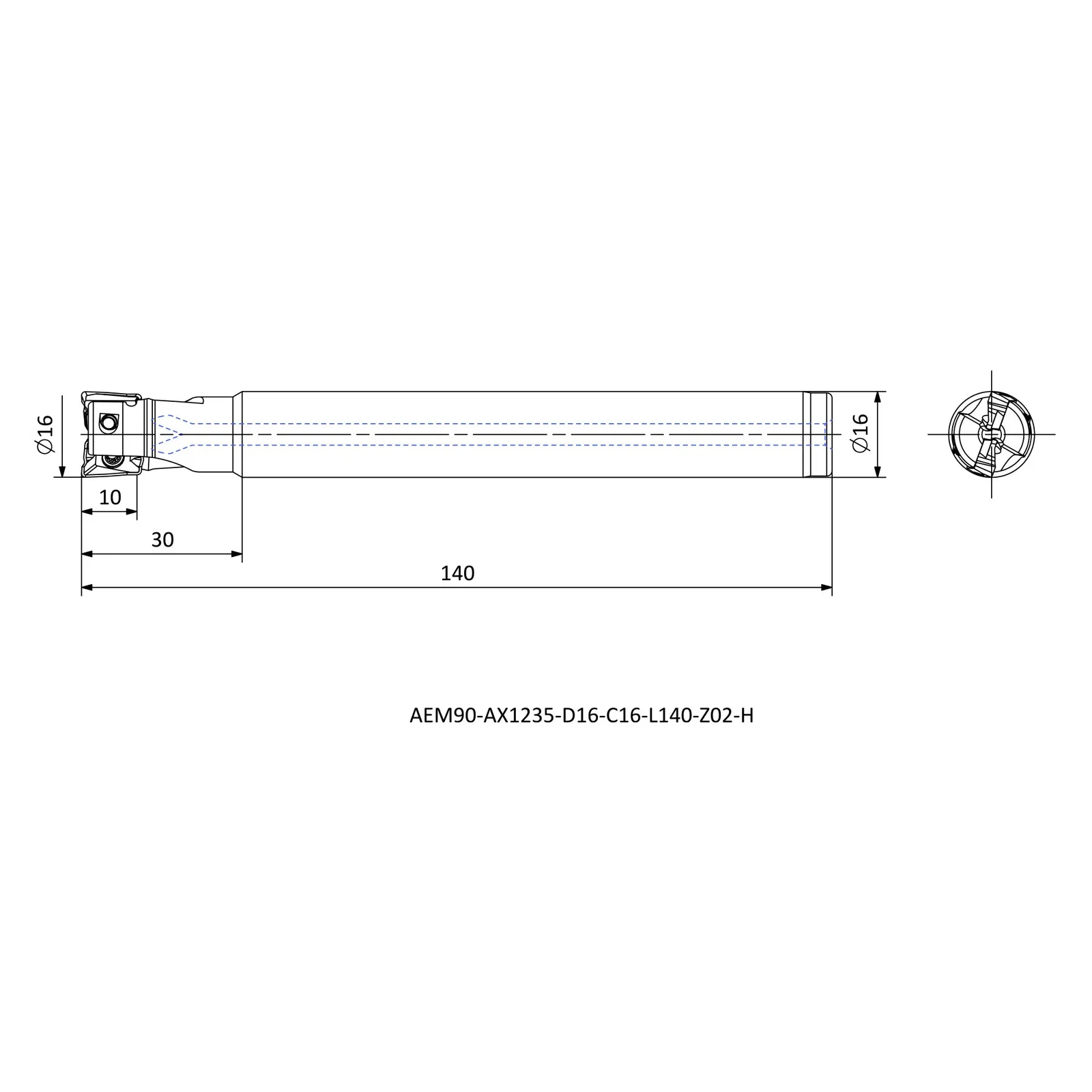 AEM90-AX1235-D16-C16-L140-Z02-H &mdash; dimensioned drawing