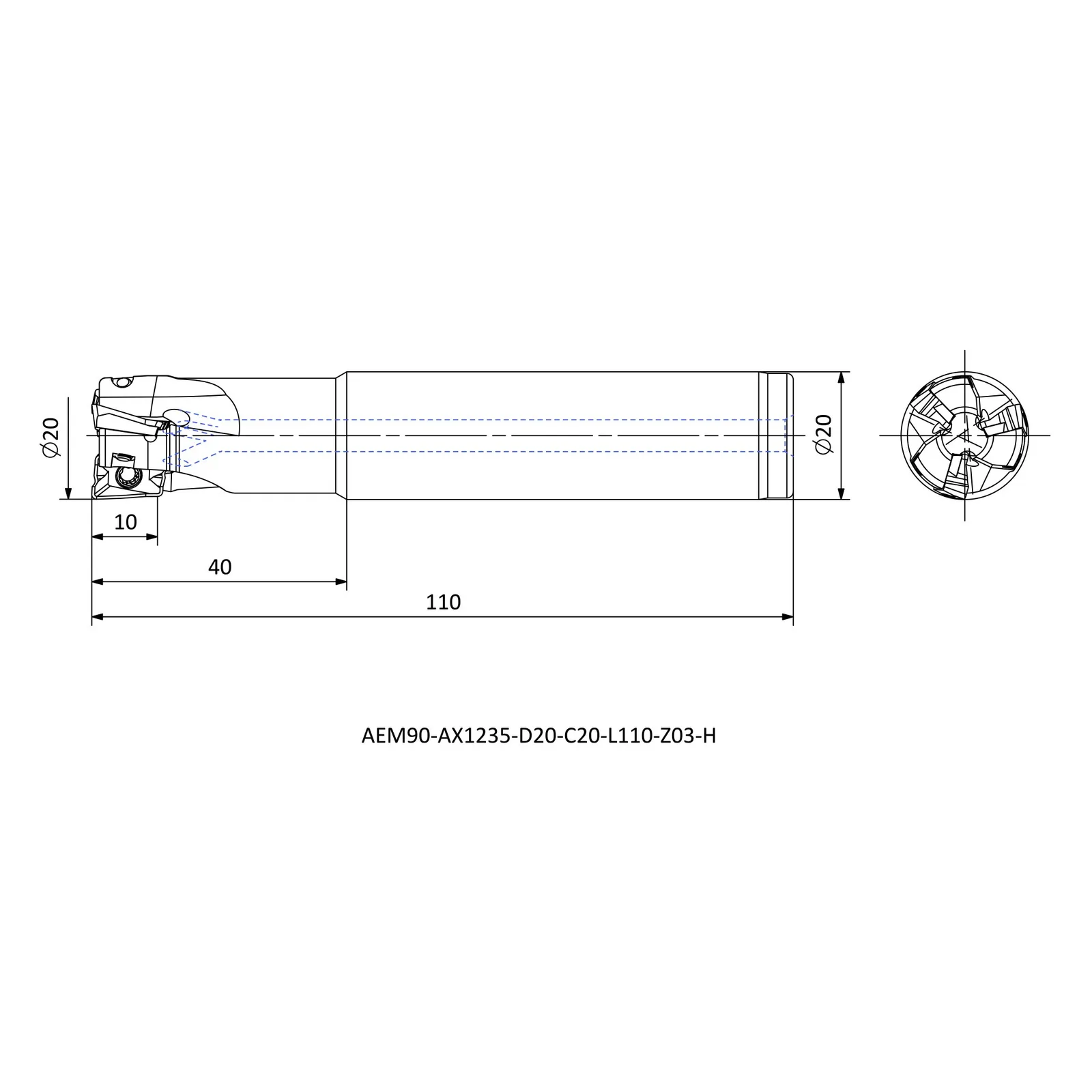AEM90-AX1235-D20-C20-L110-Z03-H &mdash; dimensioned drawing