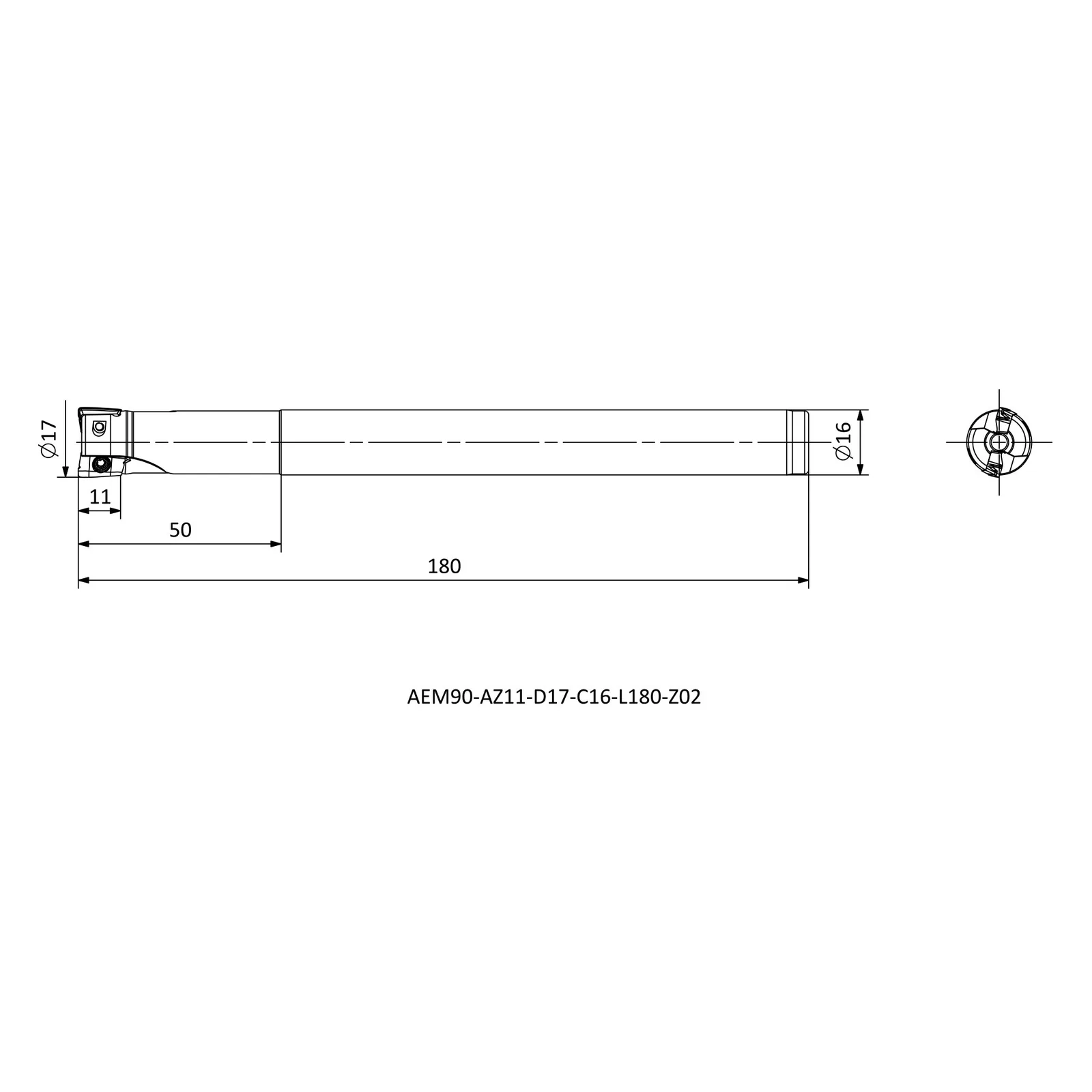 AEM90-AZ11-D17-C16-L180-Z02 &mdash; dimensioned drawing