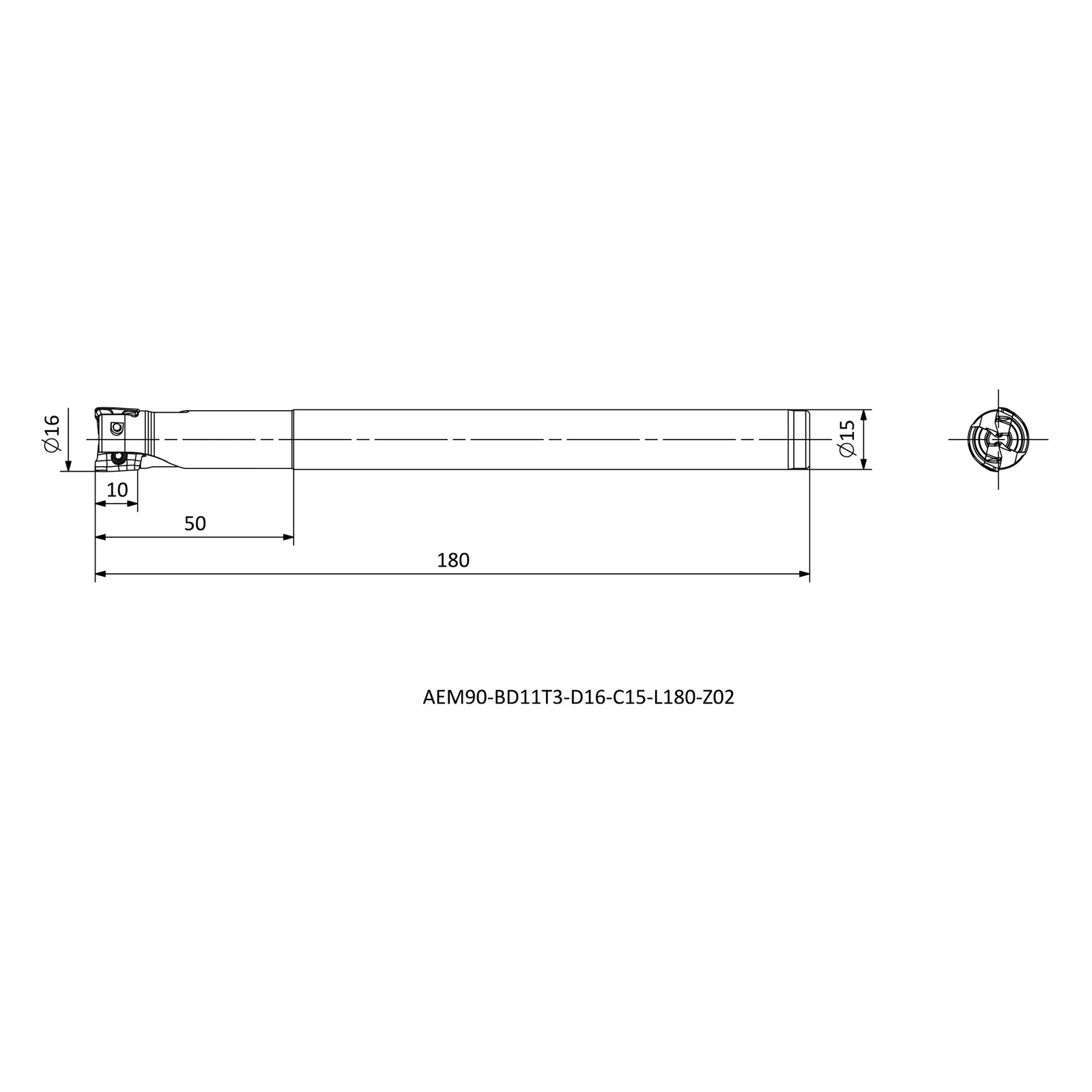 AEM90-BD11T3-D16-C15-L180-Z02 &mdash; dimensioned drawing