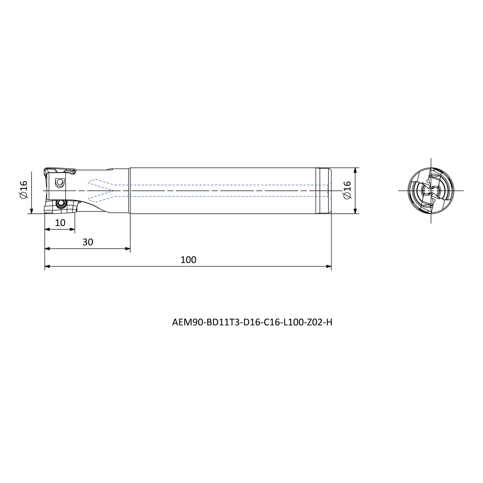 AEM90-BD11T3-D16-C16-L100-Z02-H &mdash; dimensioned drawing