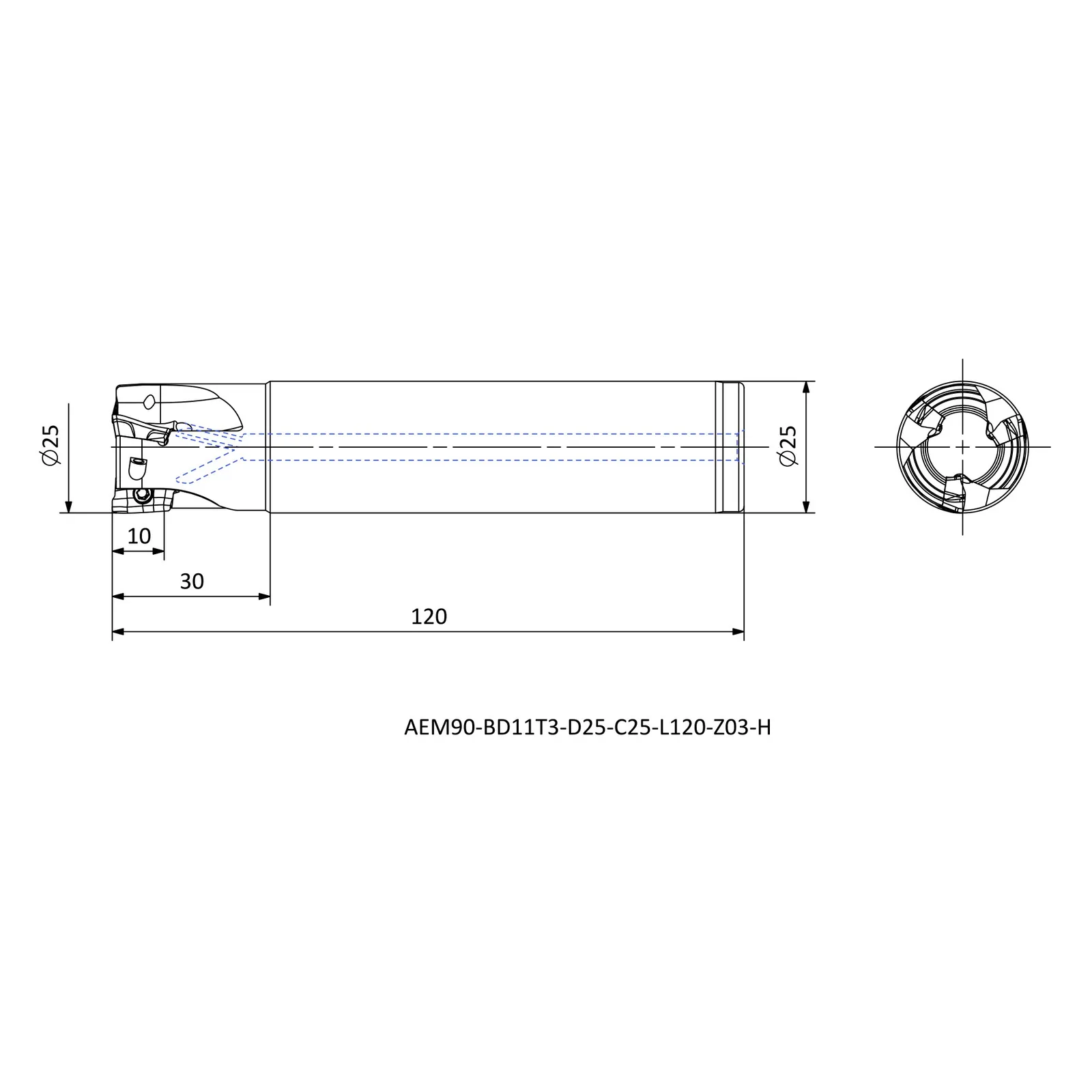 AEM90-BD11T3-D25-C25-L120-Z03-H &mdash; dimensioned drawing