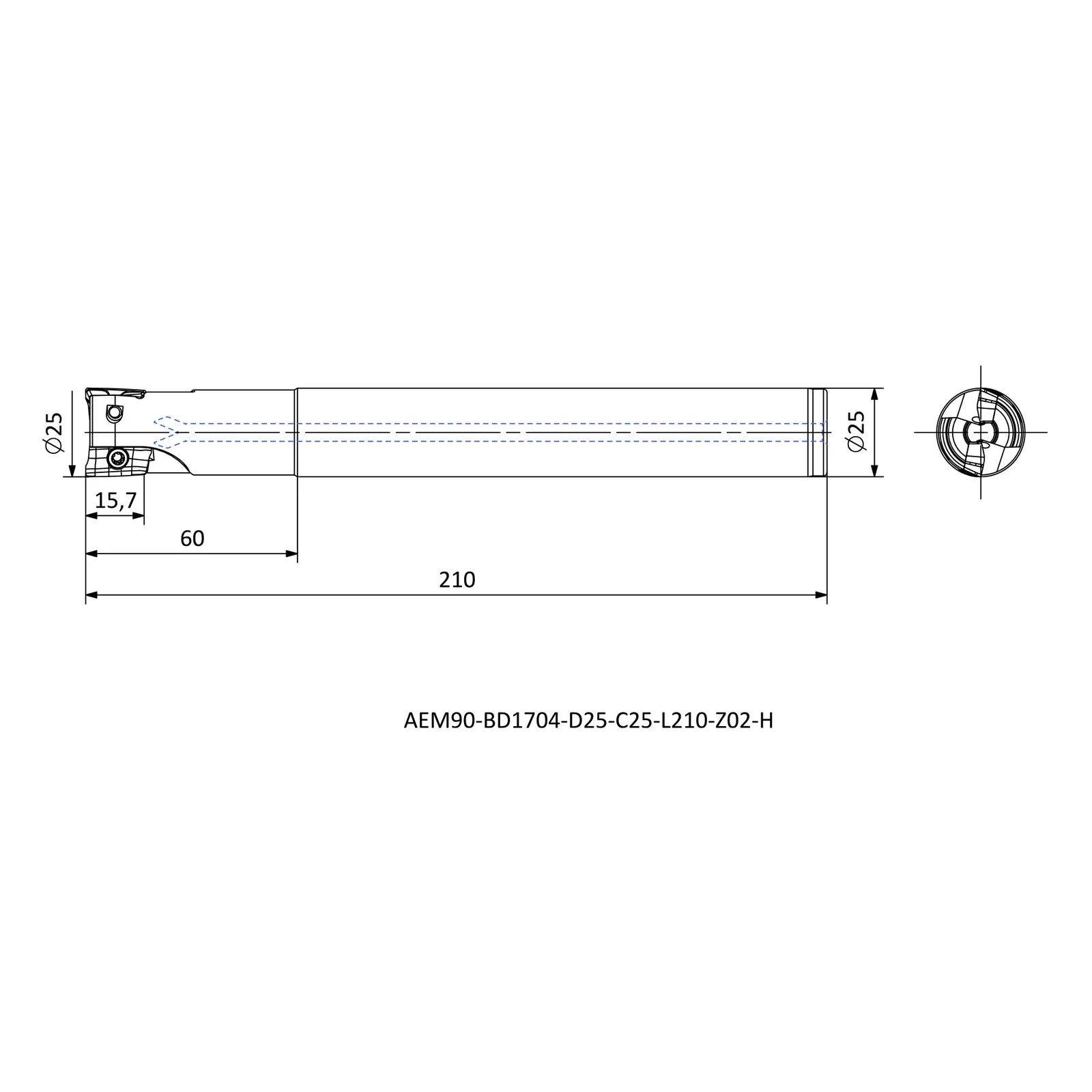 AEM90-BD1704-D25-C25-L210-Z02-H &mdash; dimensioned drawing