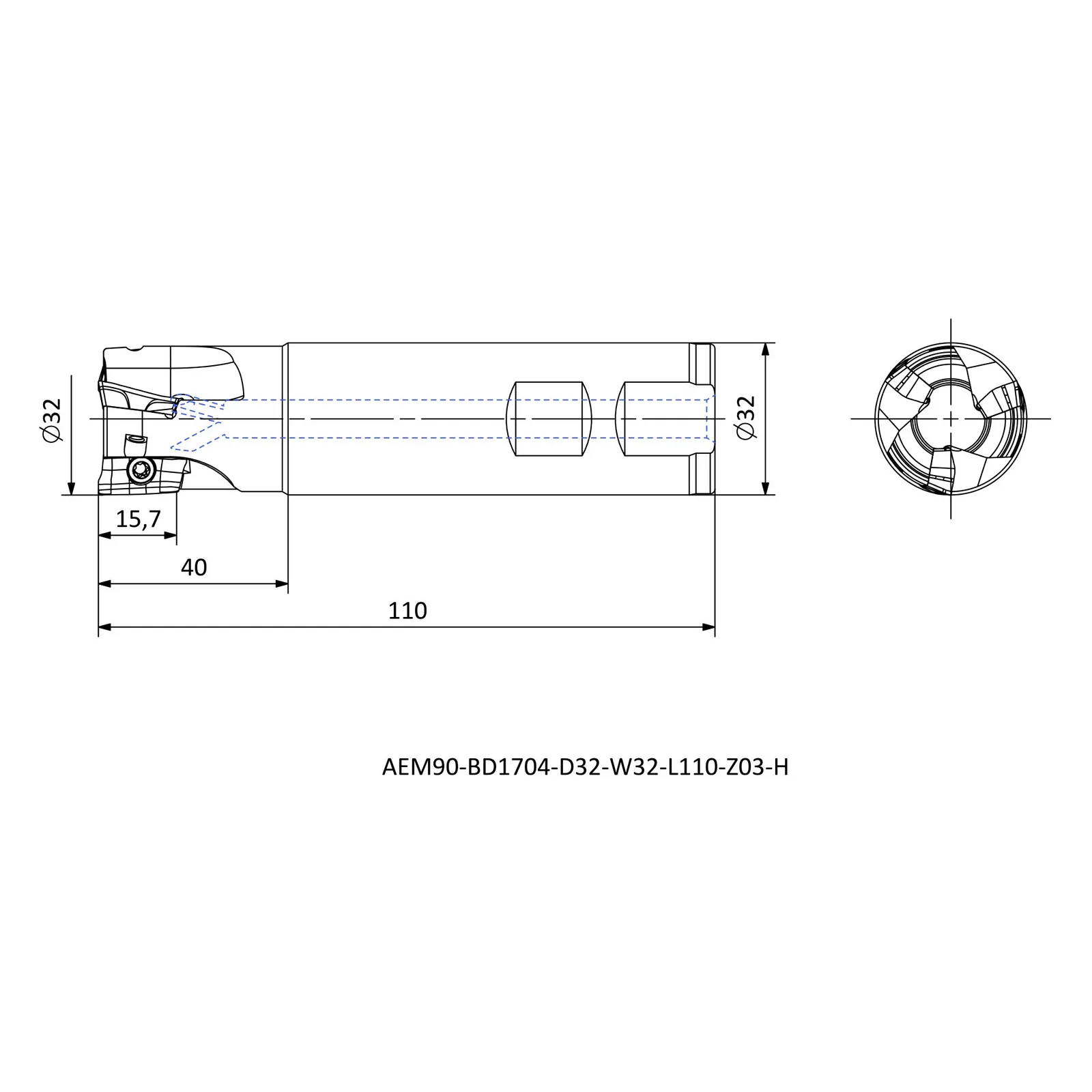 AEM90-BD1704-D32-W32-L110-Z03-H &mdash; dimensioned drawing