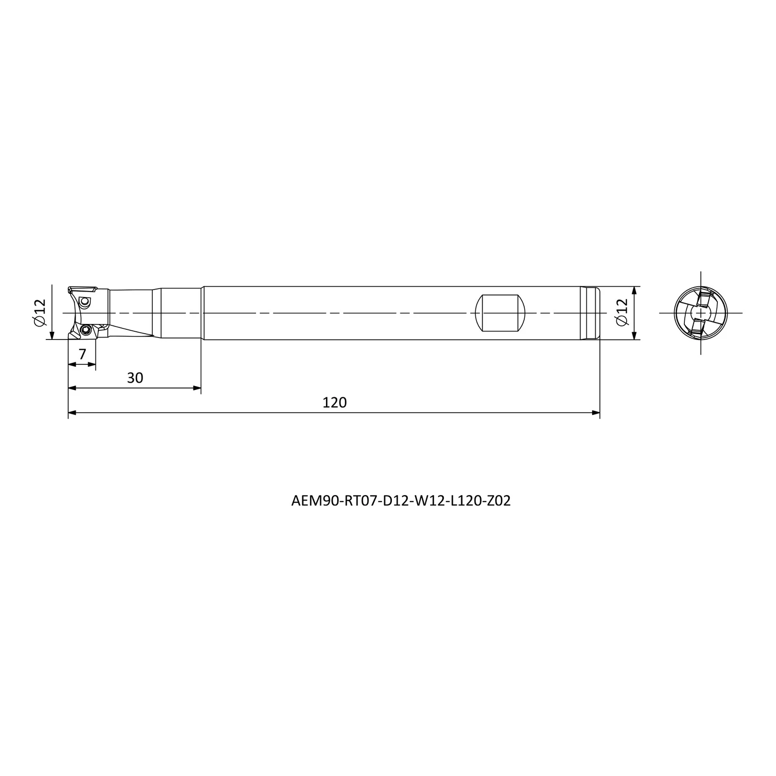 AEM90-RT07-D12-W12-L120-Z02 &mdash; dimensioned drawing
