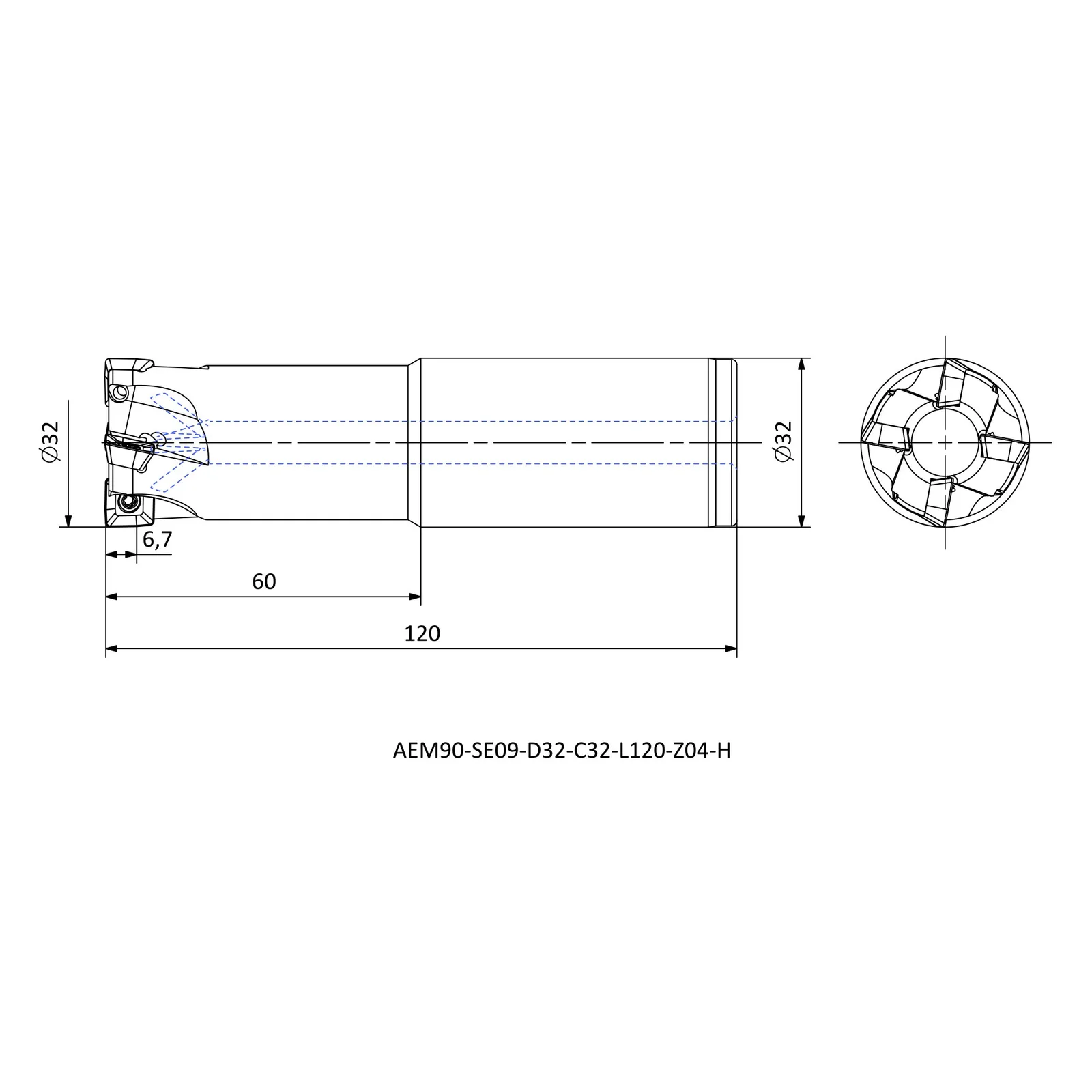 AEM90-SE09-D32-C32-L120-Z04-H &mdash; dimensioned drawing