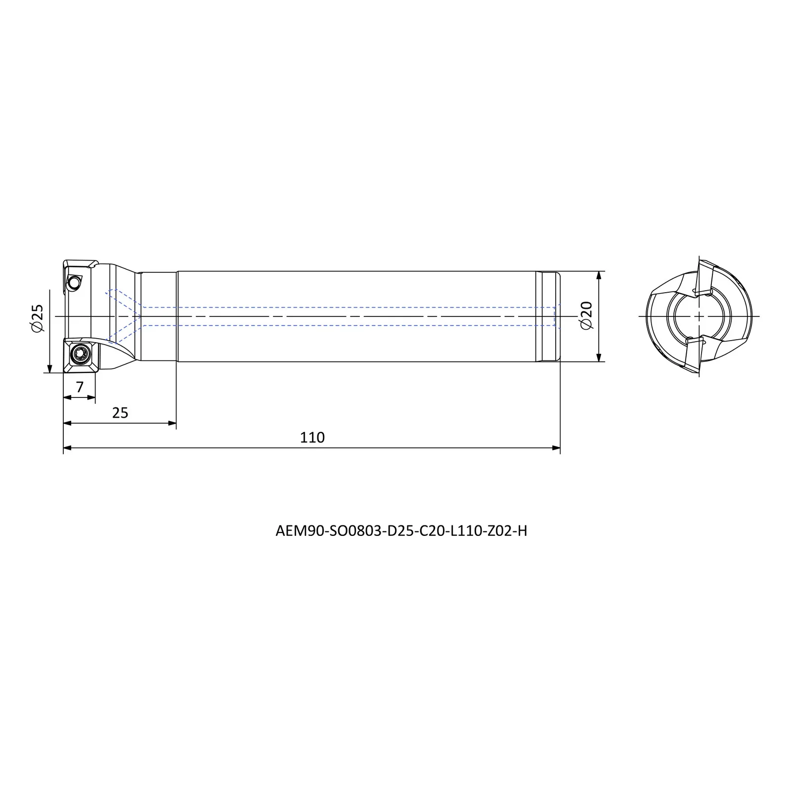 AEM90-SO0803-D25-C20-L110-Z02-H &mdash; dimensioned drawing