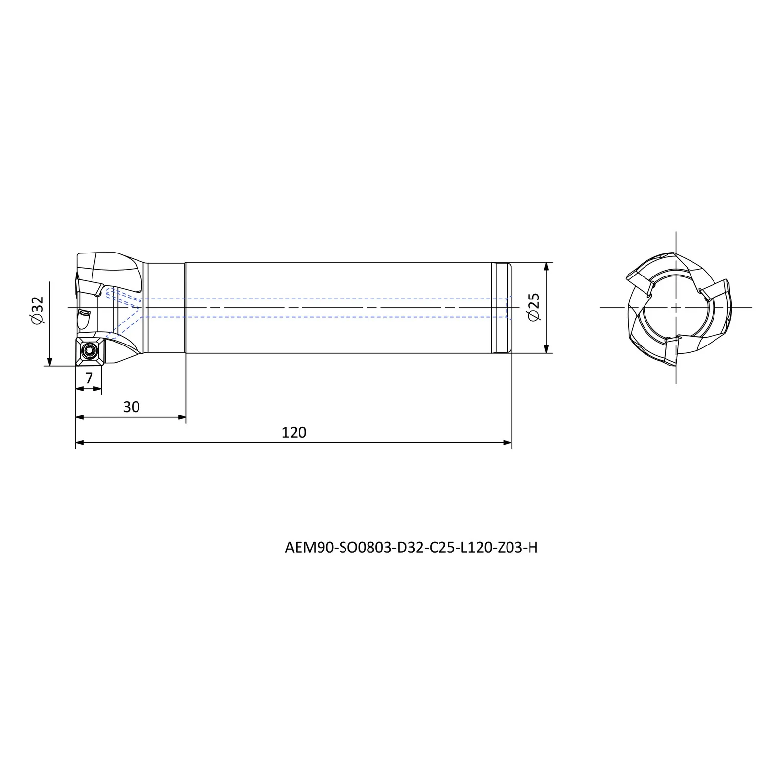 AEM90-SO0803-D32-C25-L120-Z03-H &mdash; dimensioned drawing