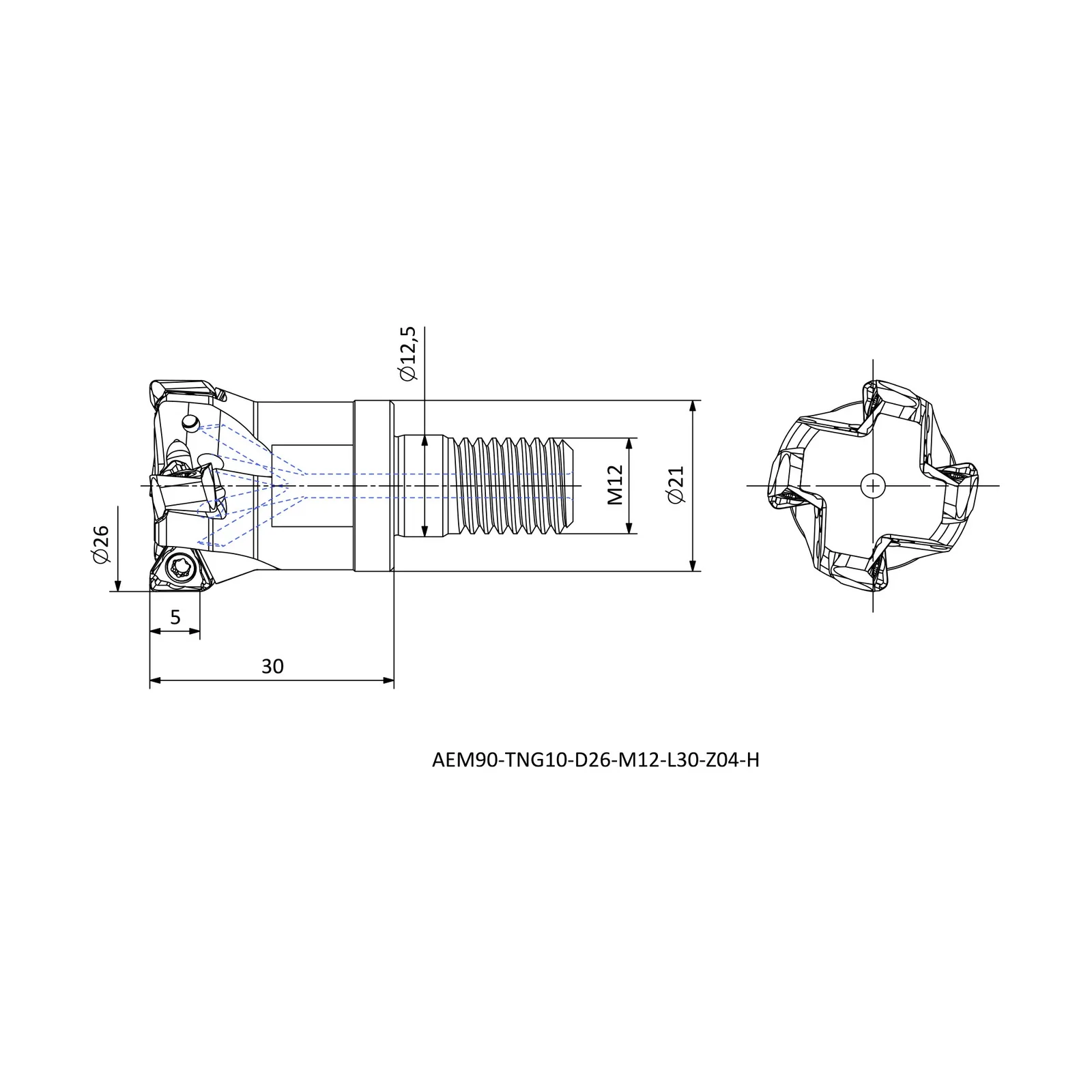 AEM90-TNG10-D26-M12-L30-Z04-H &mdash; dimensioned drawing