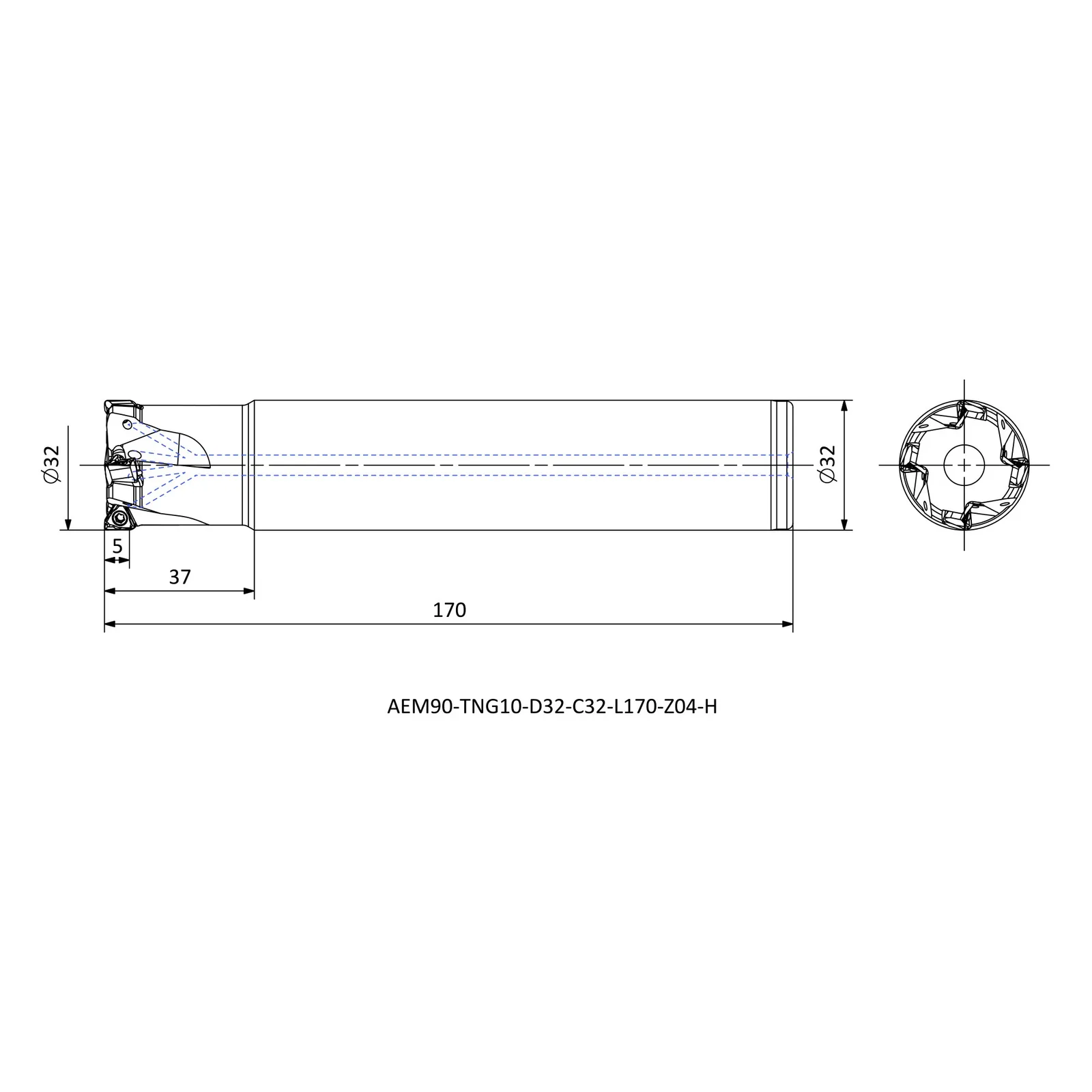 AEM90-TNG10-D32-C32-L170-Z04-H &mdash; dimensioned drawing