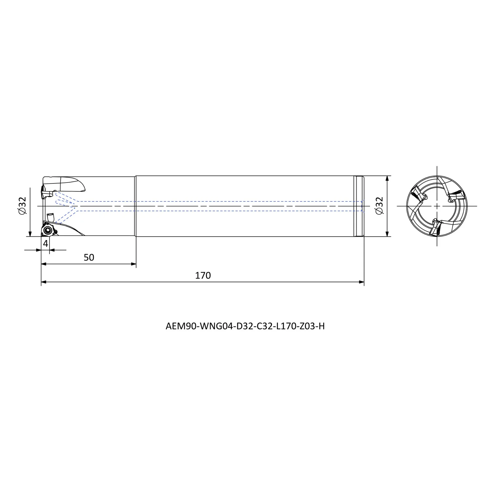 AEM90-WNG04-D32-C32-L170-Z03-H &mdash; dimensioned drawing