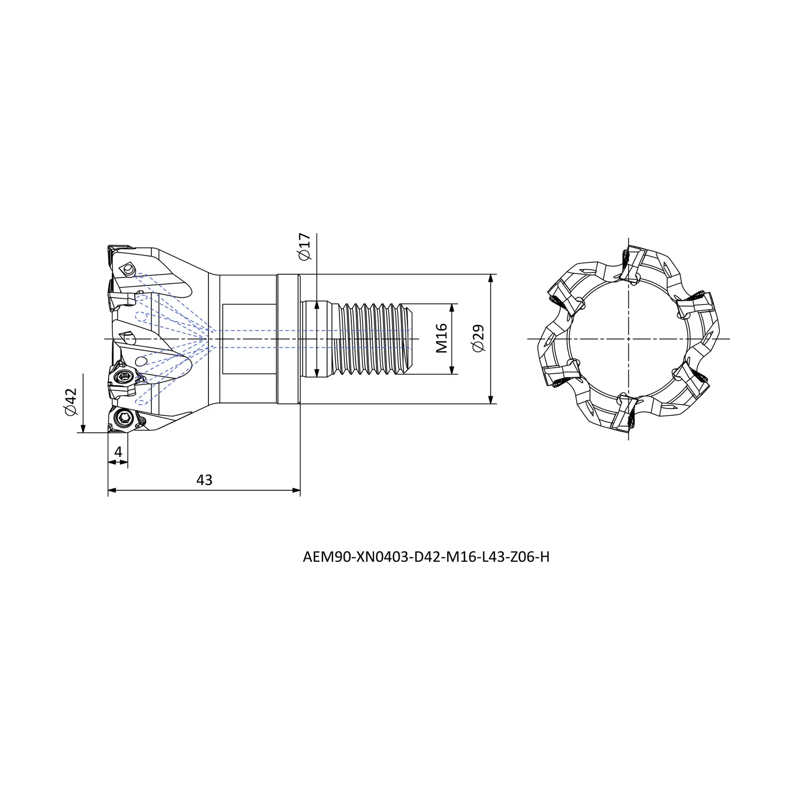 AEM90-XN0403-D42-M16-L43-Z06-H &mdash; dimensioned drawing