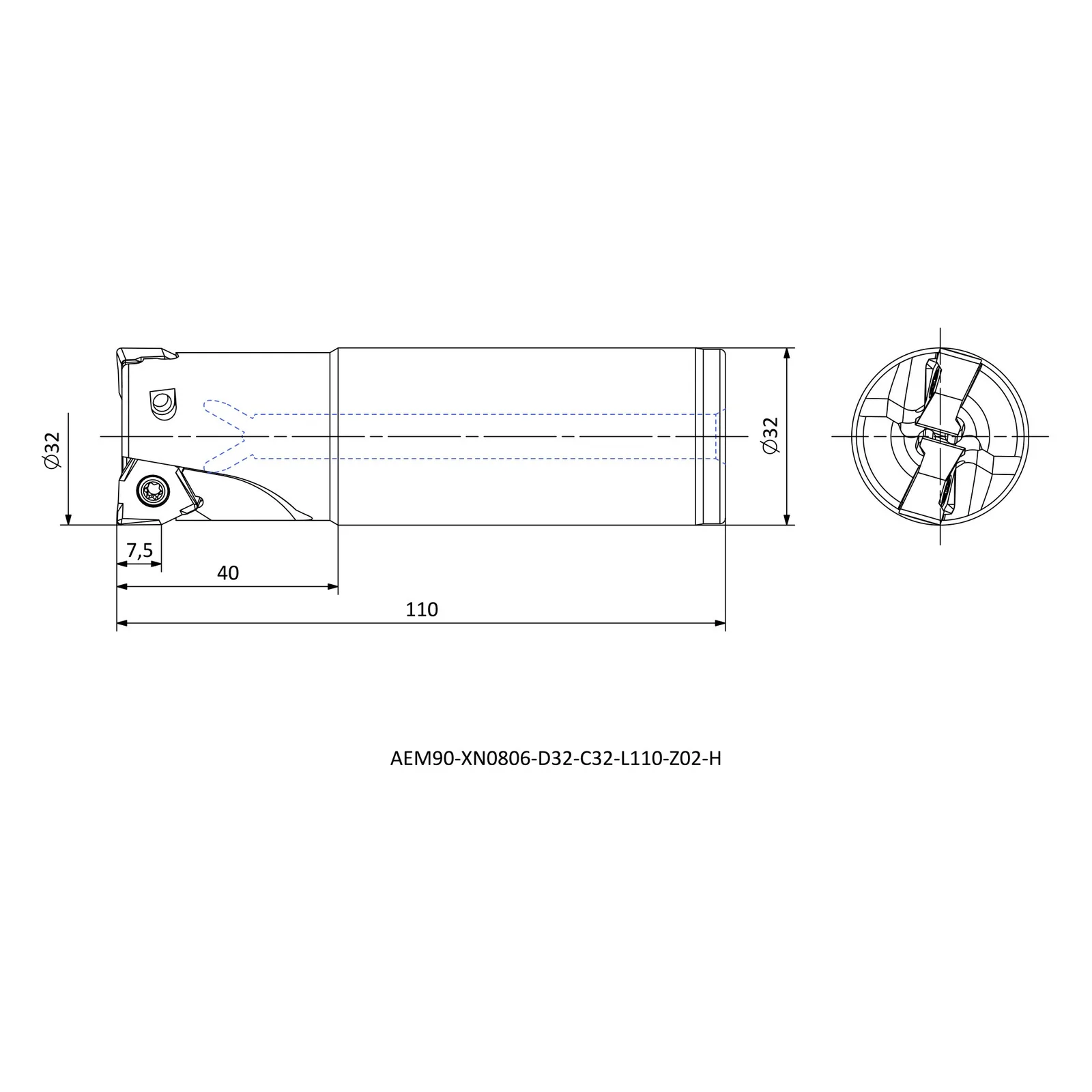 AEM90-XN0806-D32-C32-L110-Z02-H &mdash; dimensioned drawing