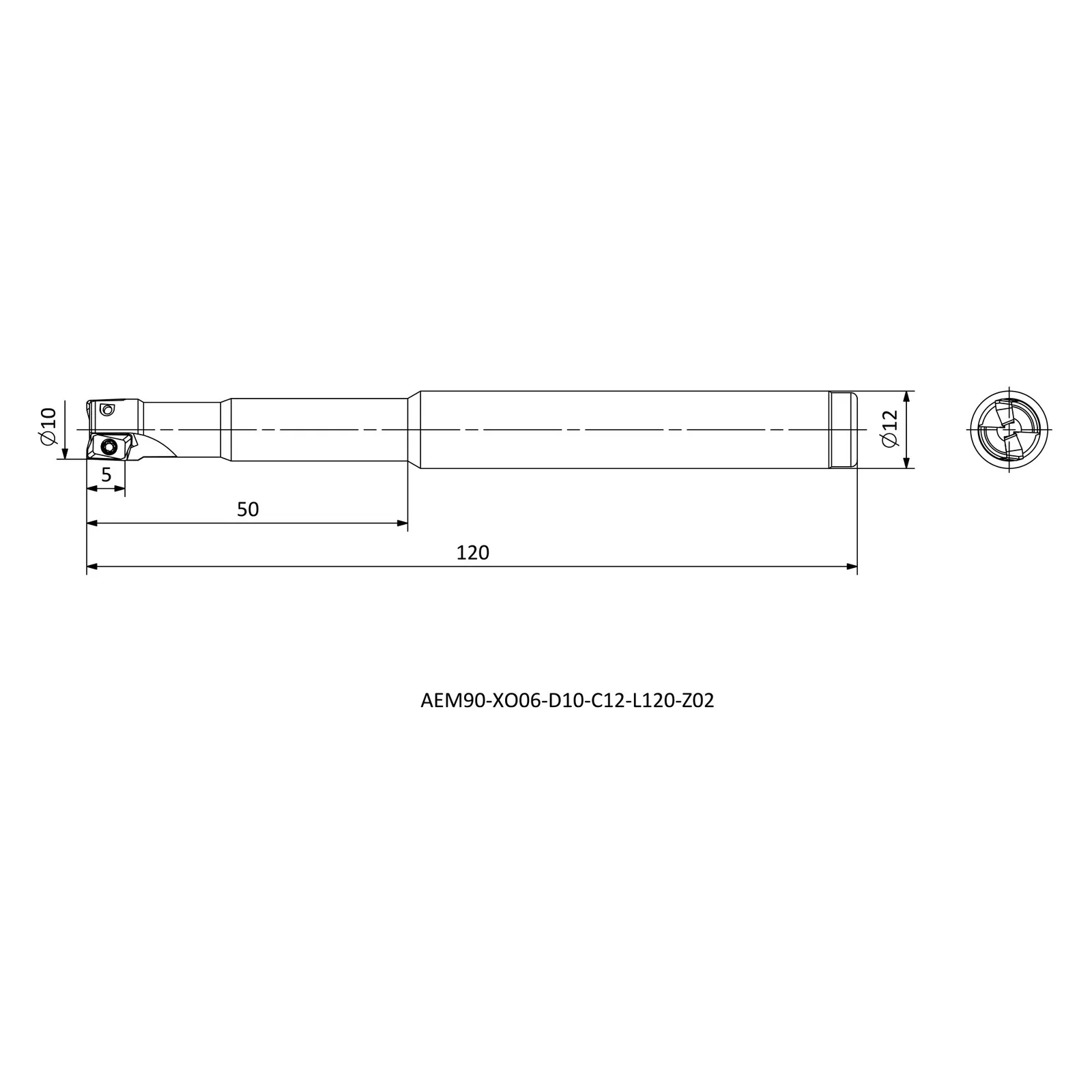 AEM90-XO06-D10-C12-L120-Z02 &mdash; dimensioned drawing