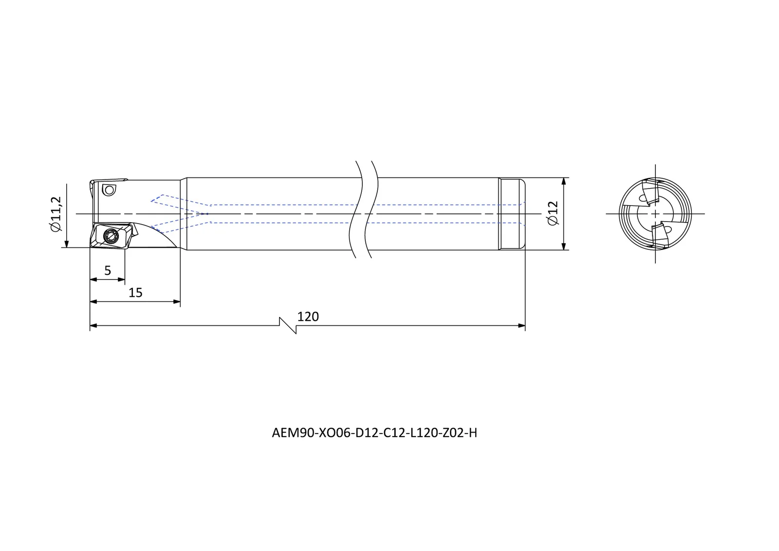 AEM90-XO06-D12-C12-L120-Z02-H &mdash; dimensioned drawing