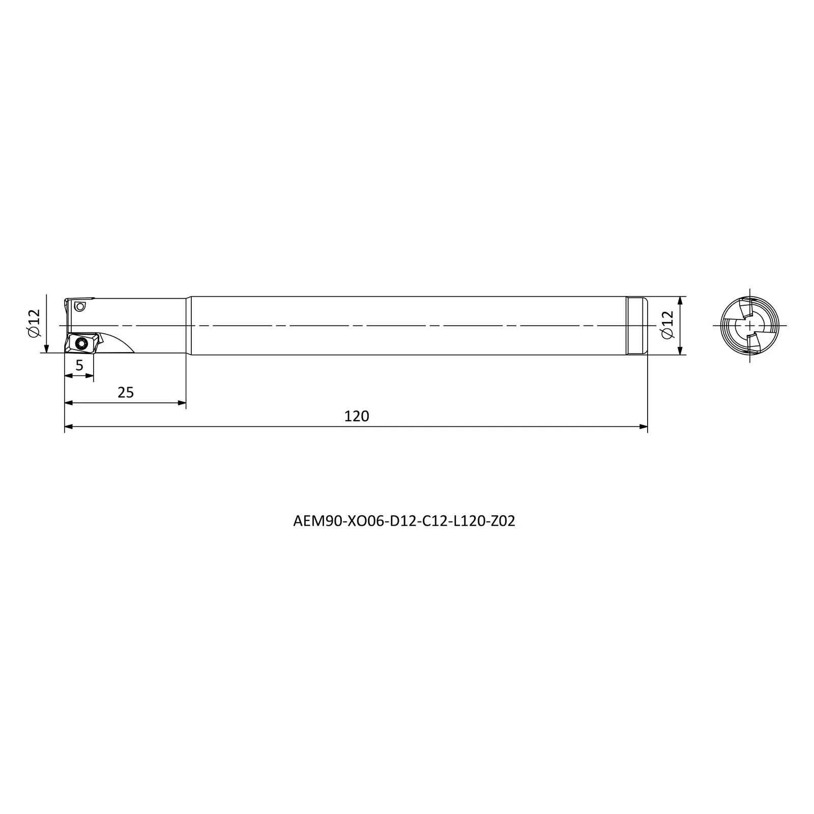 AEM90-XO06-D12-C12-L120-Z02 &mdash; dimensioned drawing