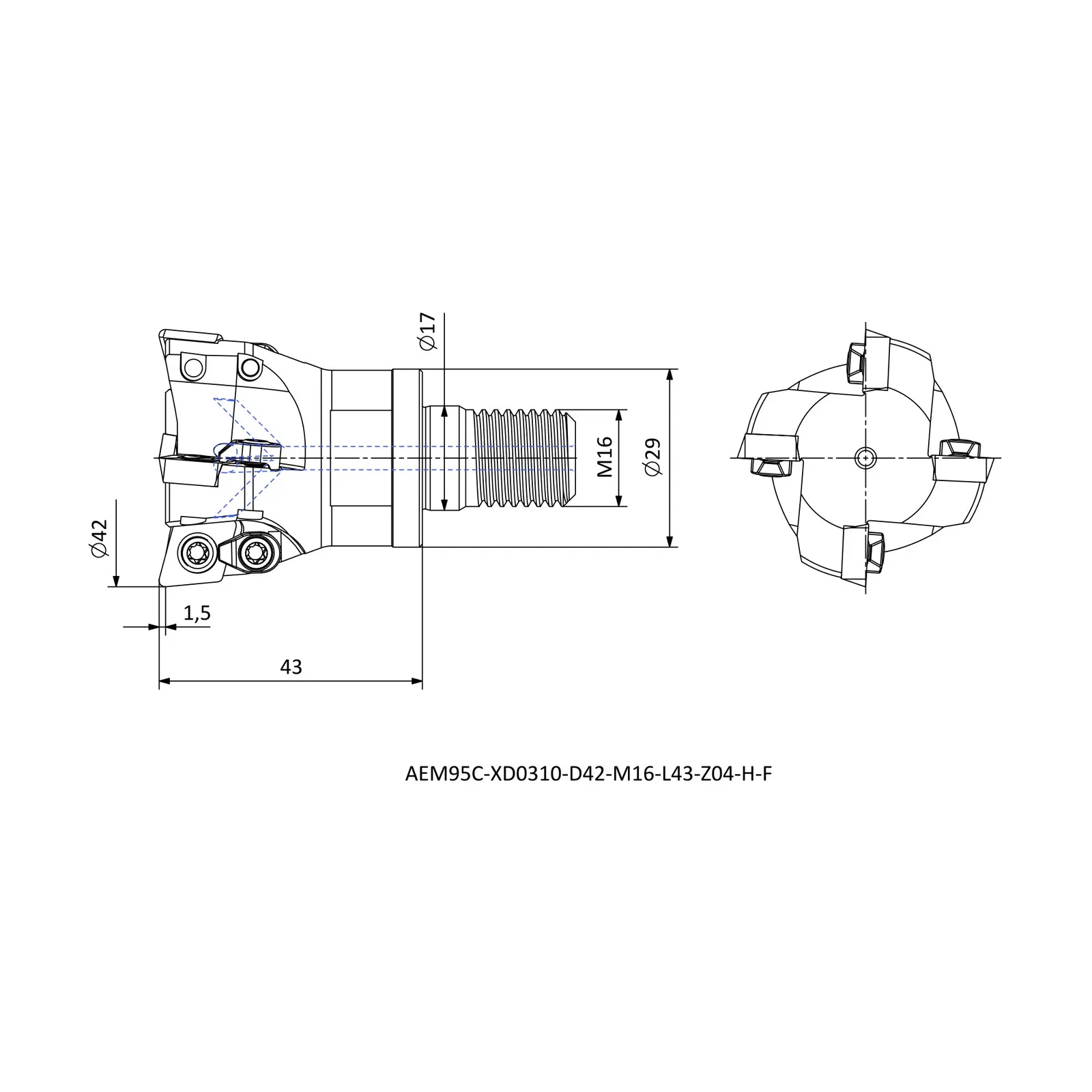 AEM95C-XD0310-D42-M16-L43-Z04-H-F &mdash; dimensioned drawing