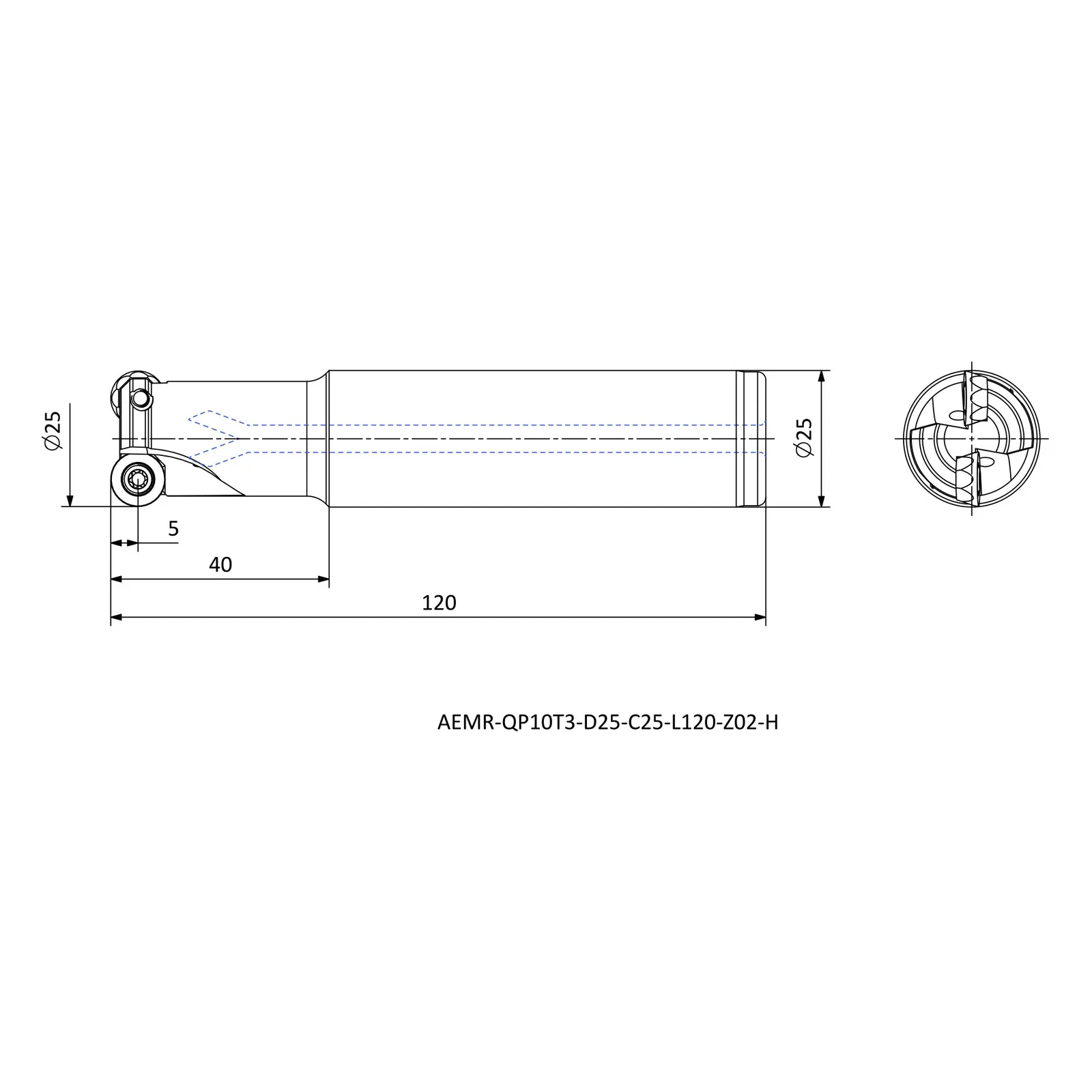 AEMR-QP10T3-D25-C25-L120-Z02-H &mdash; dimensioned drawing