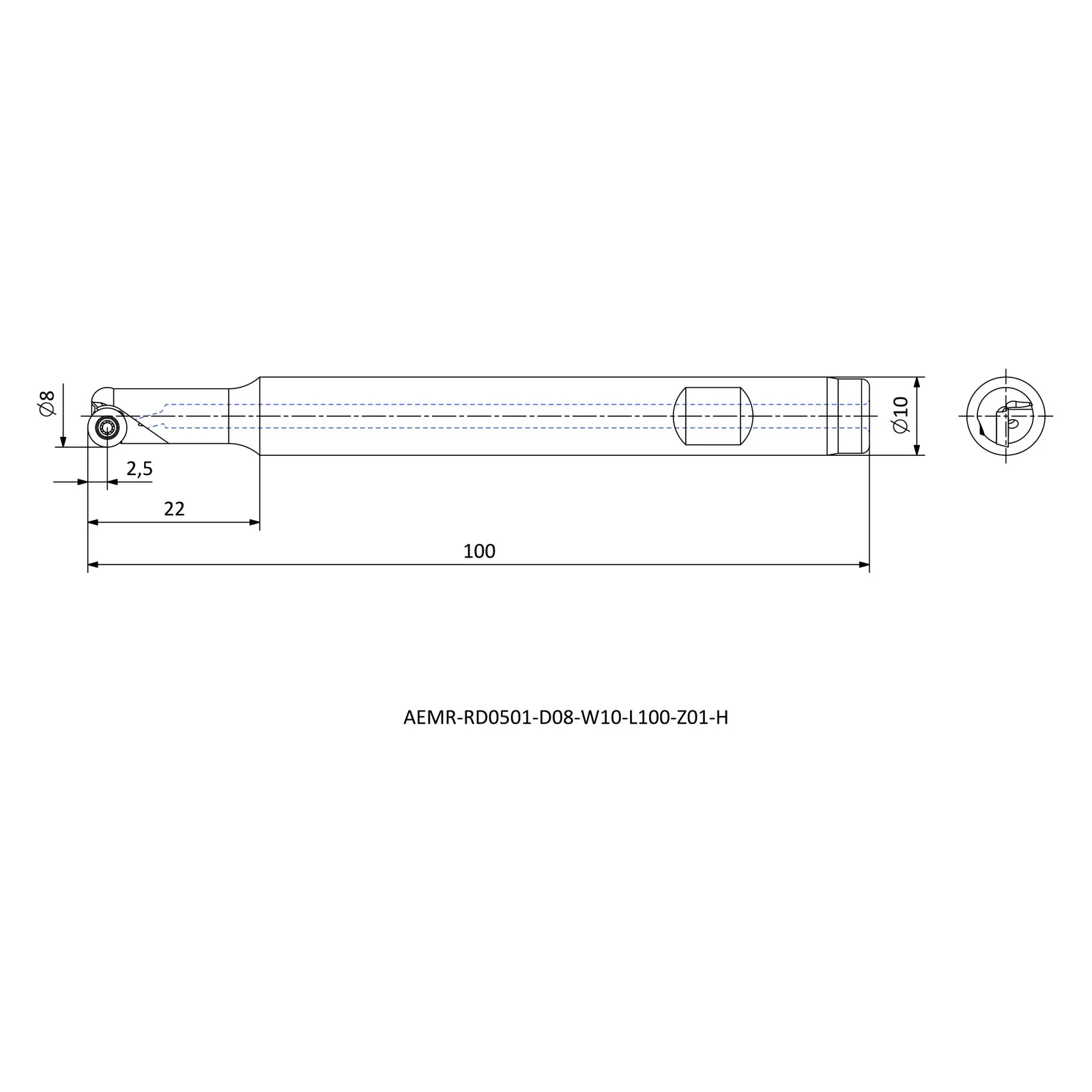 AEMR-RD0501-D08-W10-L100-Z01-H &mdash; dimensioned drawing