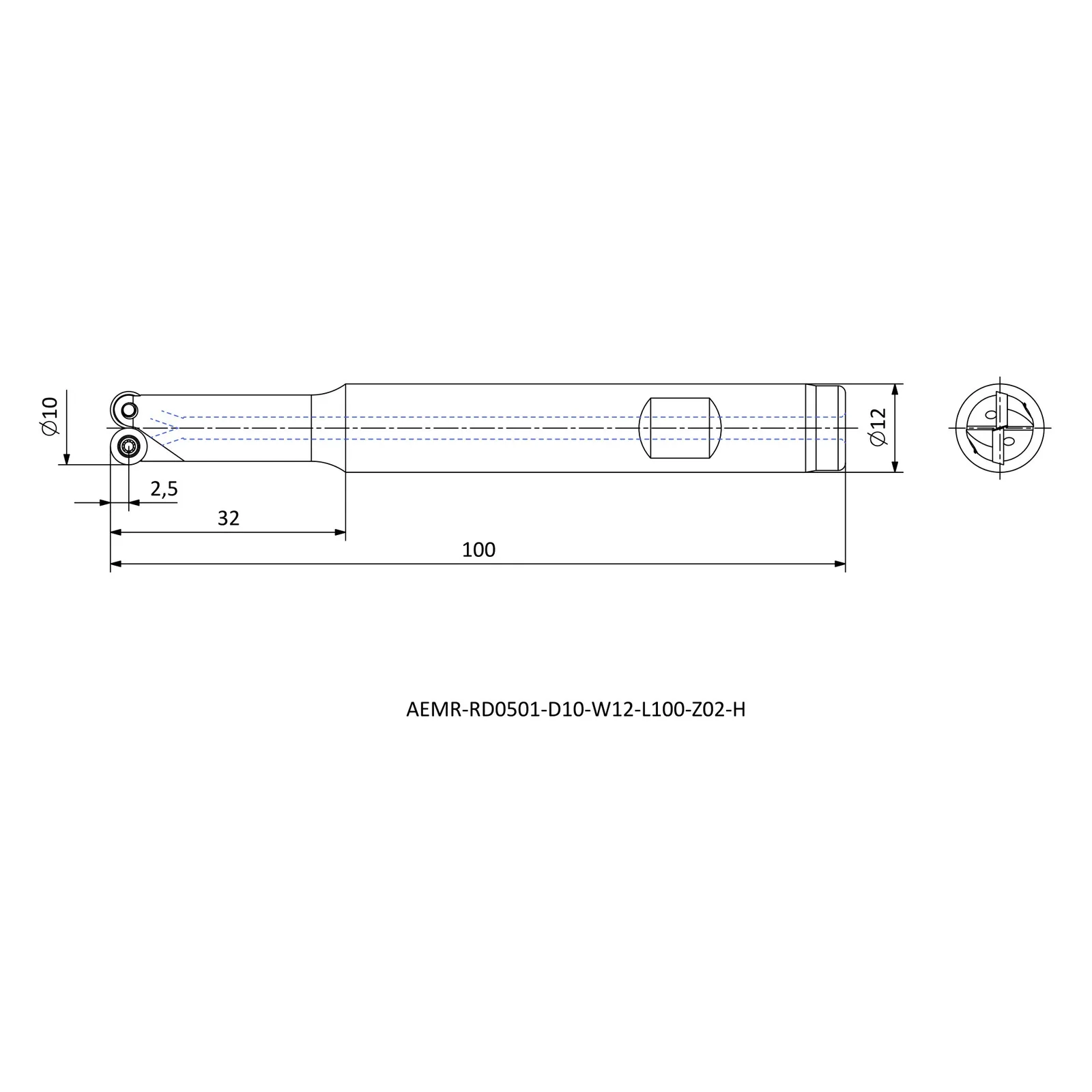AEMR-RD0501-D10-W12-L100-Z02-H &mdash; dimensioned drawing