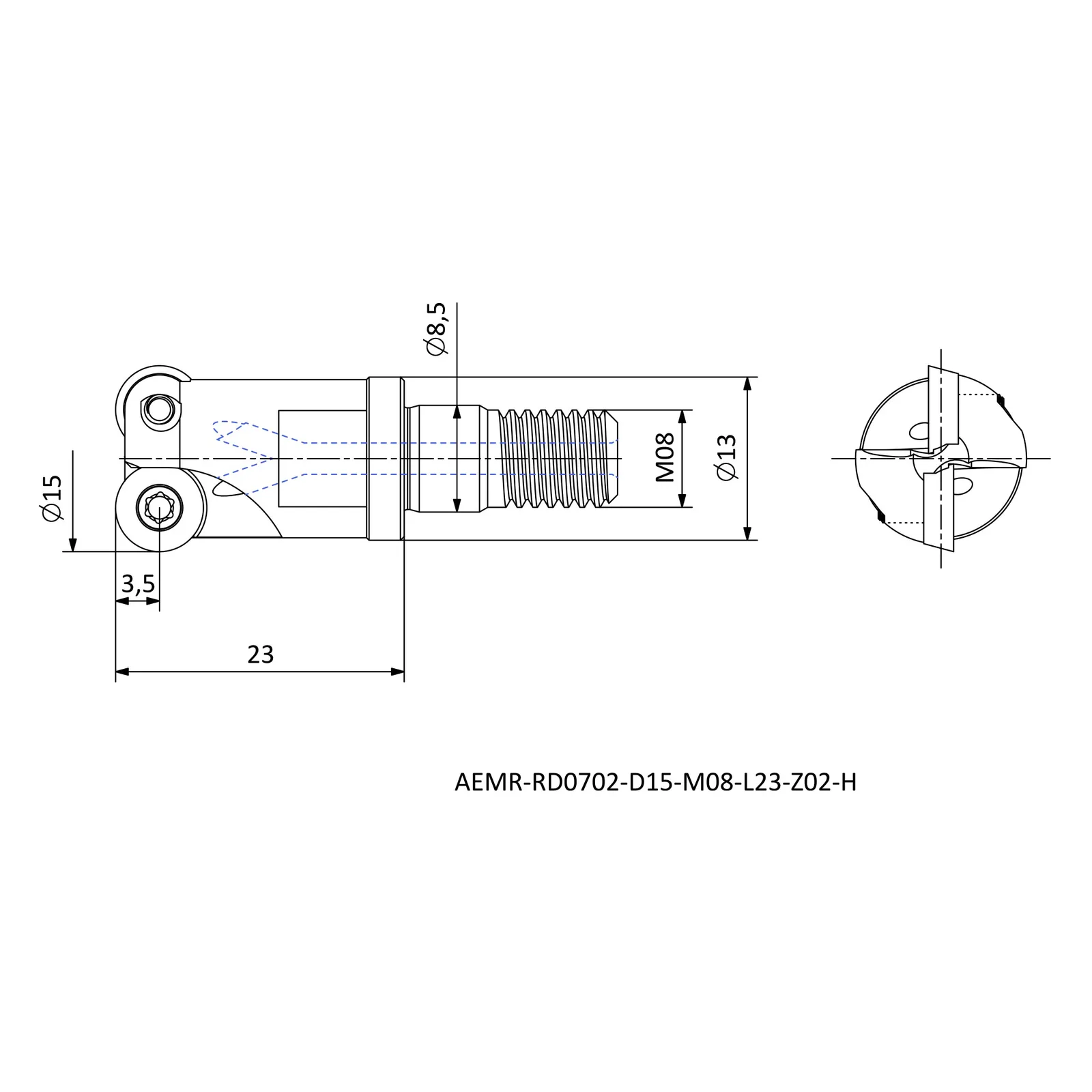 AEMR-RD0702-D15-M08-L23-Z02-H &mdash; dimensioned drawing