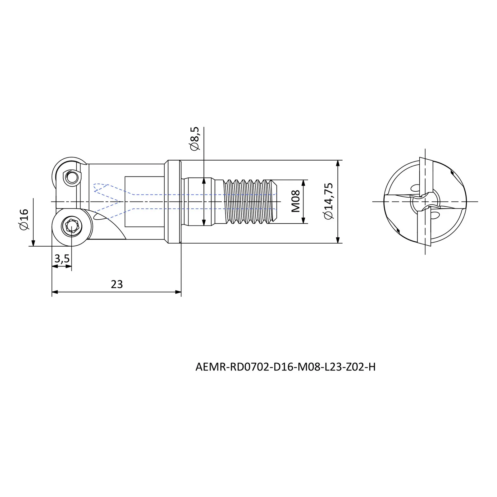 AEMR-RD0702-D16-M08-L23-Z02-H &mdash; dimensioned drawing
