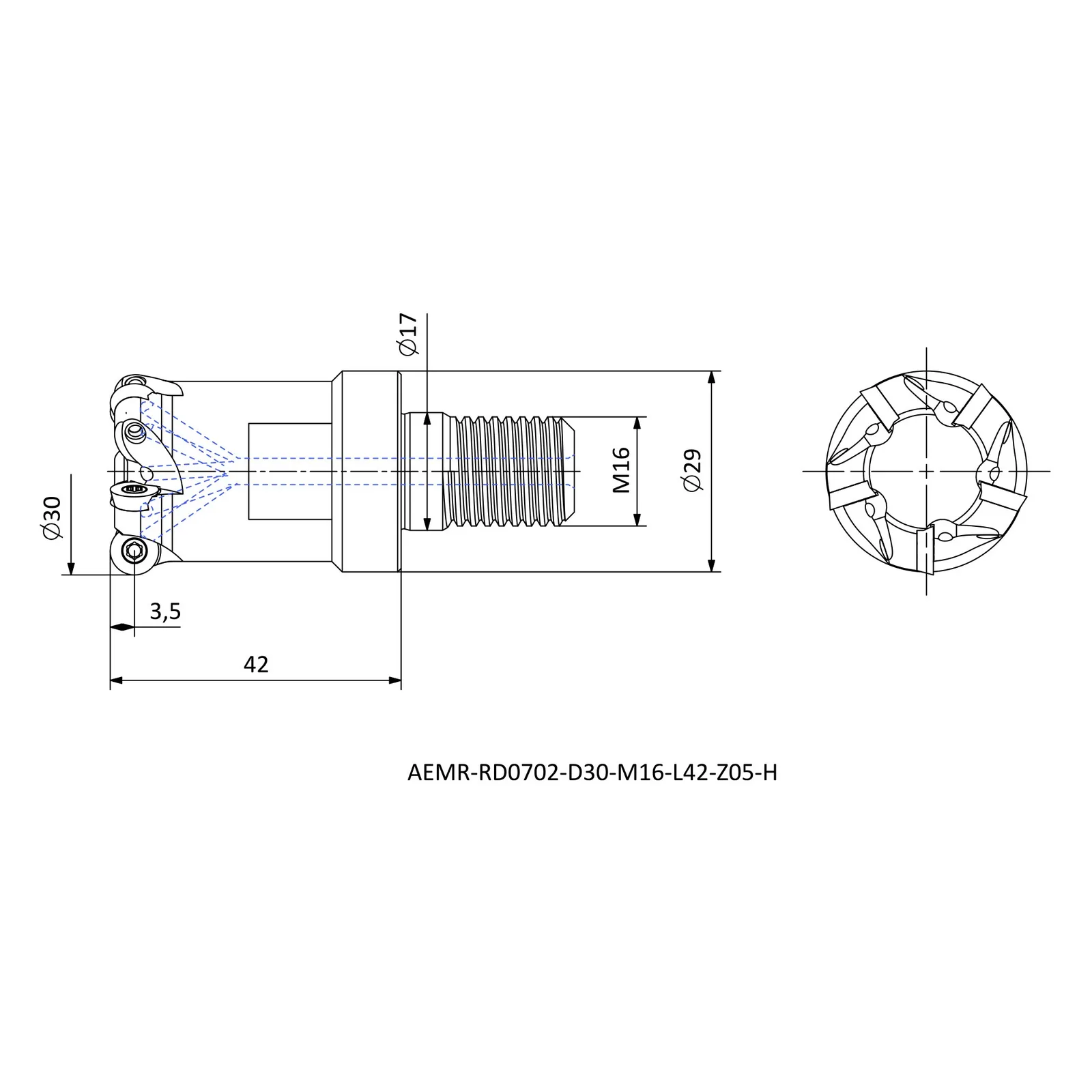 AEMR-RD0702-D30-M16-L42-Z05-H &mdash; dimensioned drawing