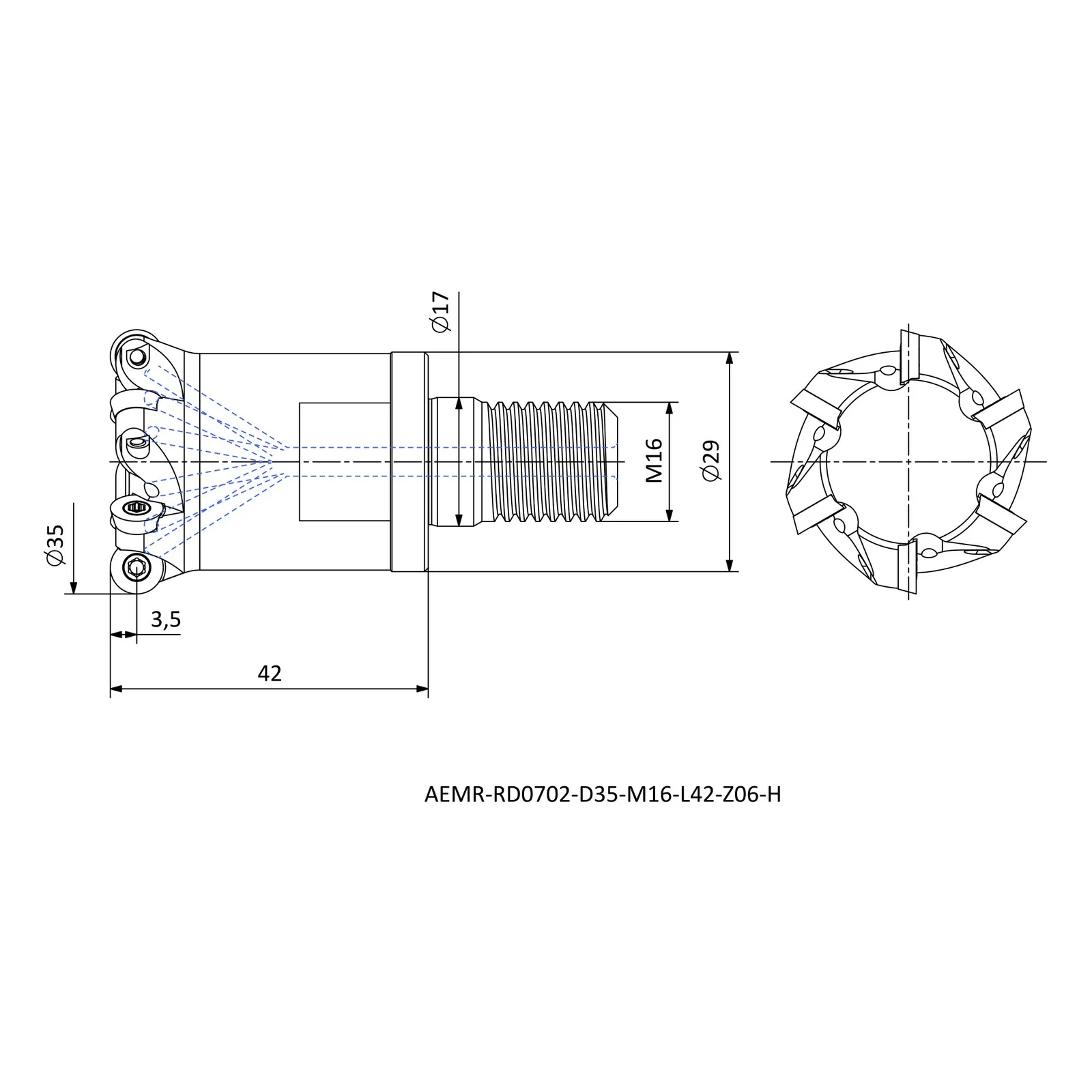 AEMR-RD0702-D35-M16-L42-Z06-H &mdash; dimensioned drawing