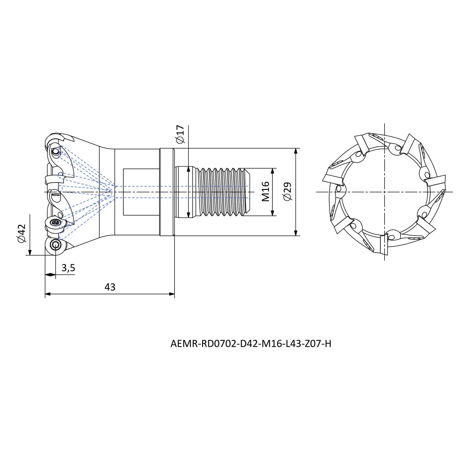 AEMR-RD0702-D42-M16-L43-Z07-H &mdash; dimensioned drawing