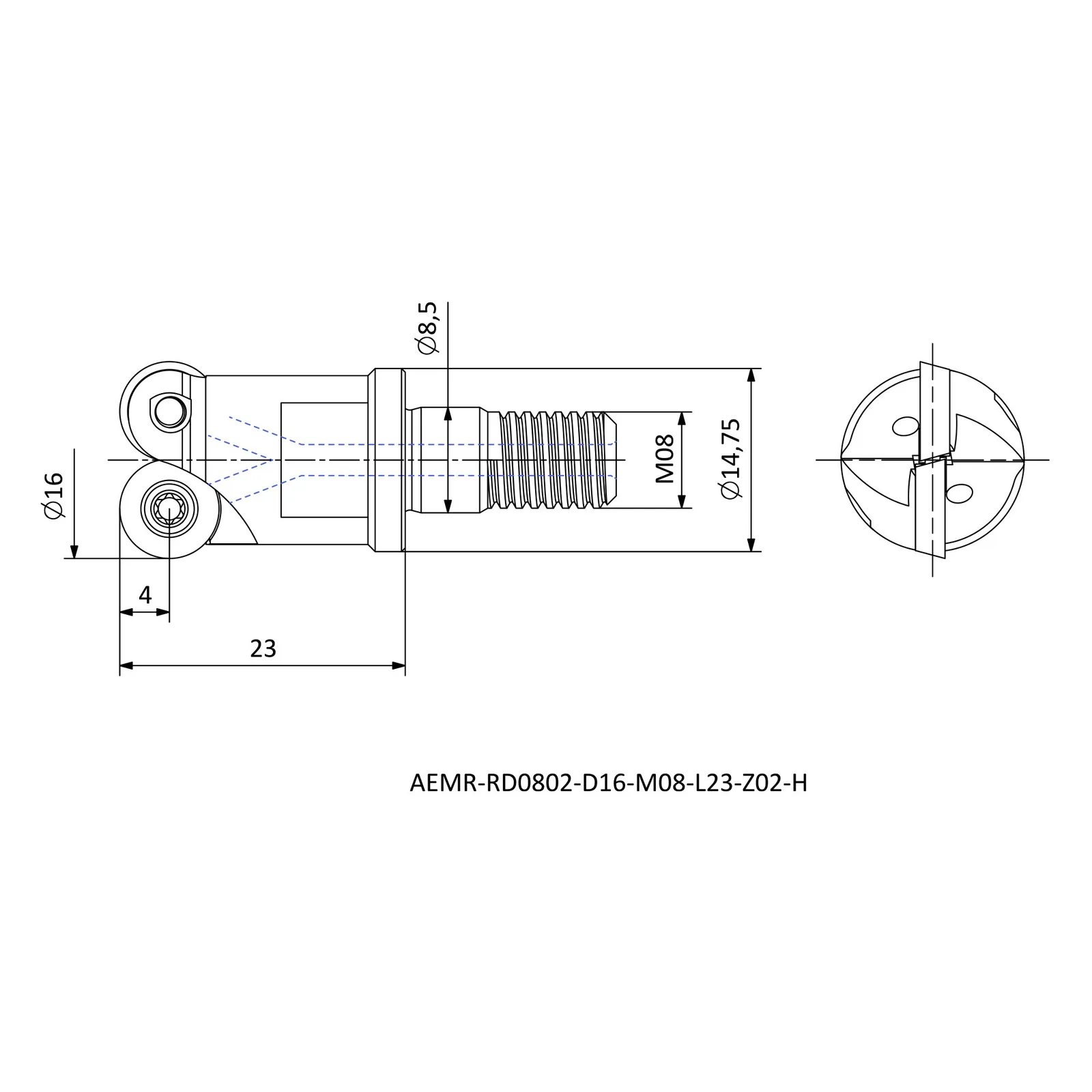 AEMR-RD0802-D16-M08-L23-Z02-H &mdash; dimensioned drawing