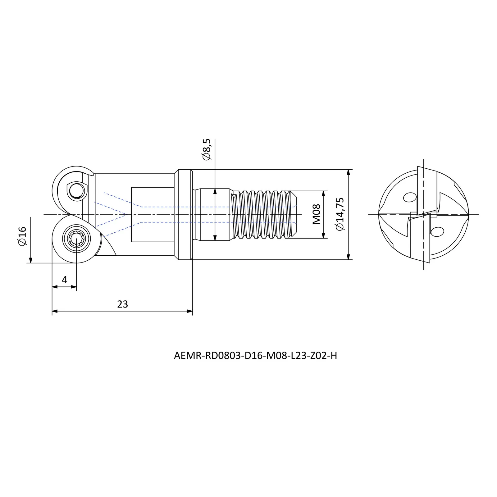 AEMR-RD0803-D16-M08-L23-Z02-H &mdash; dimensioned drawing